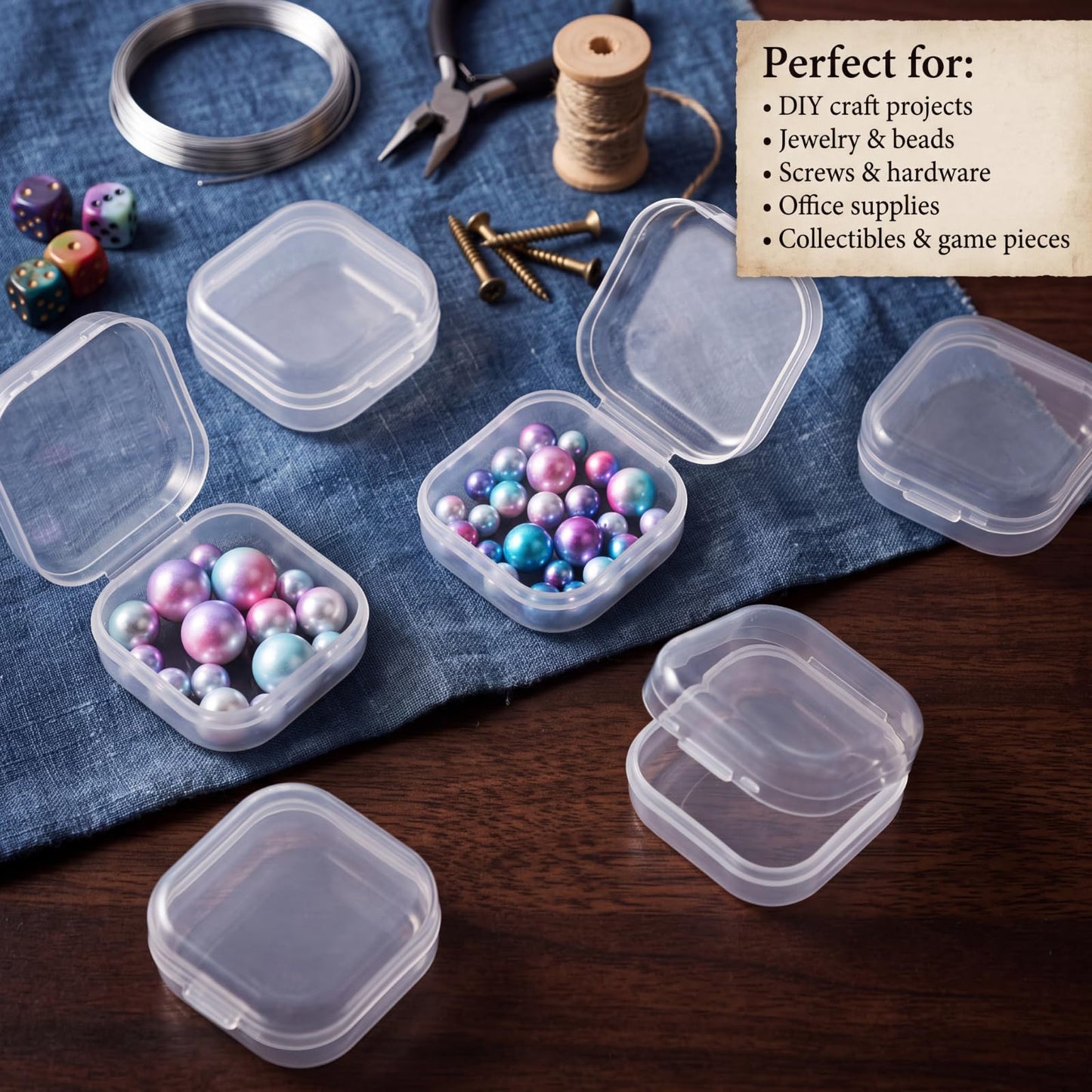 Jetec 120 Pieces Small Clear Plastic Storage Box, 1.4 x 1.4 x 0.7 Inch