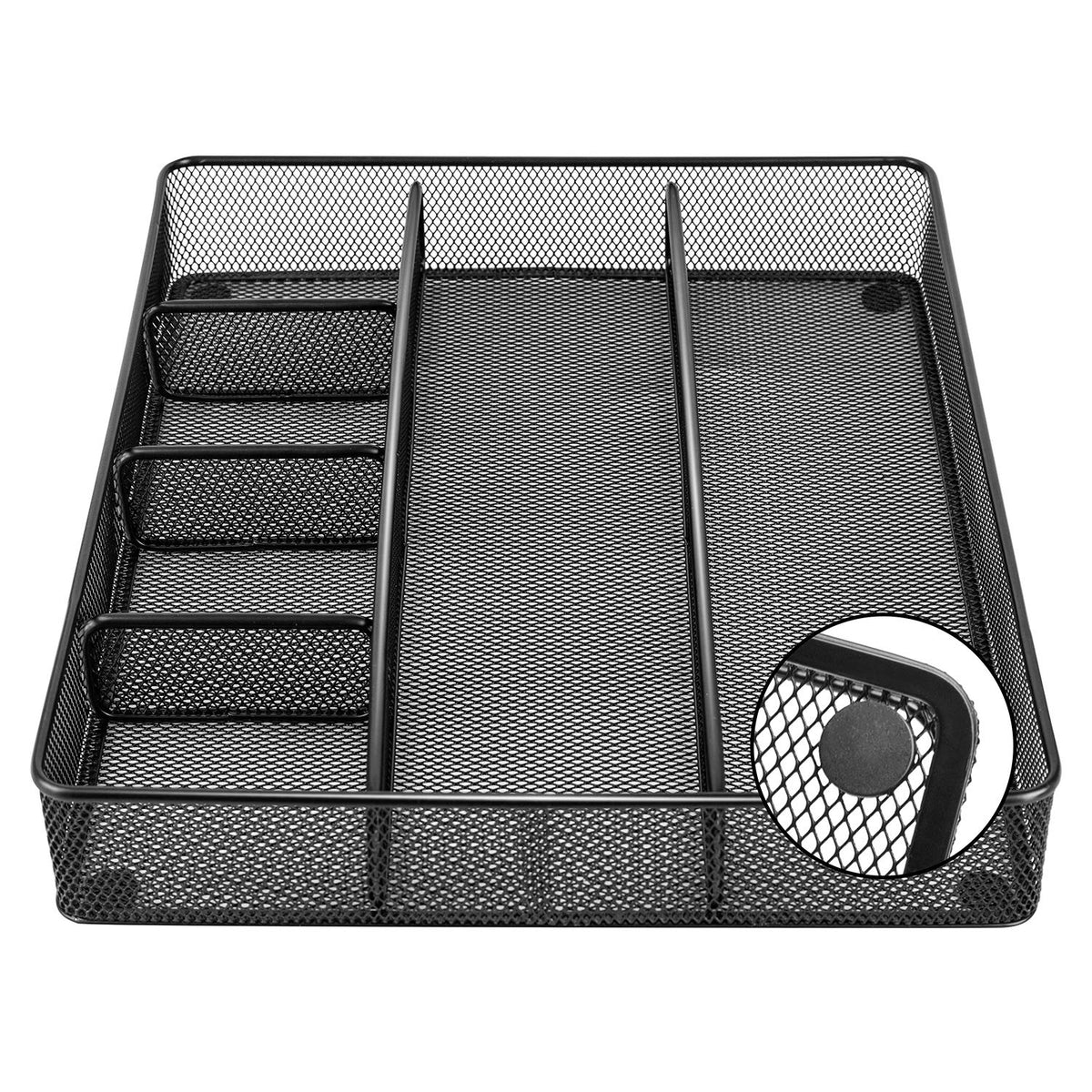 Amazon Basics Metal Mesh Desk Organizer with 6 Compartments, Anti-Slip Pen Holder Storage Tray for