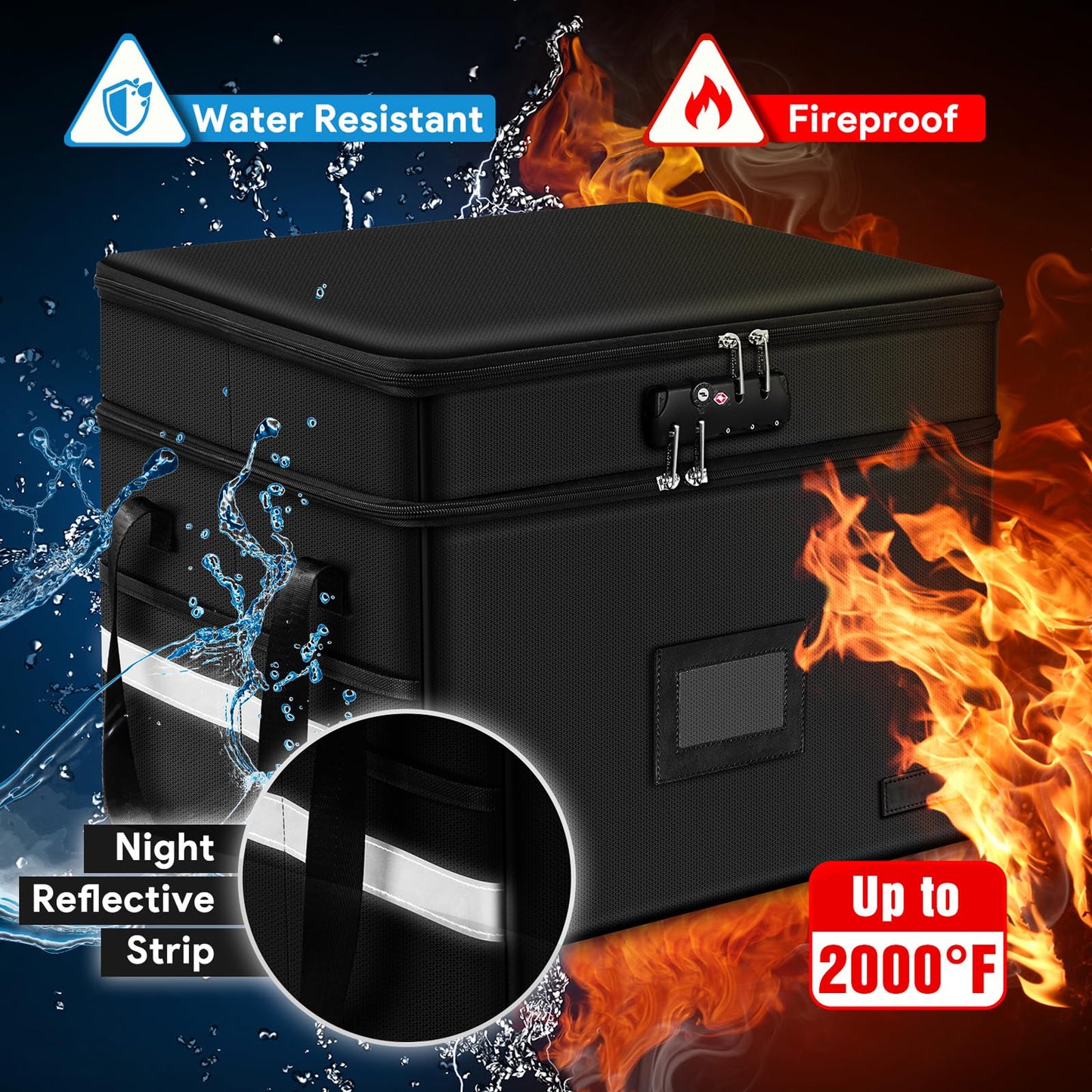 Fireproof File Oganizer with Lock, 2 Layer Fireproof Document Storage Box