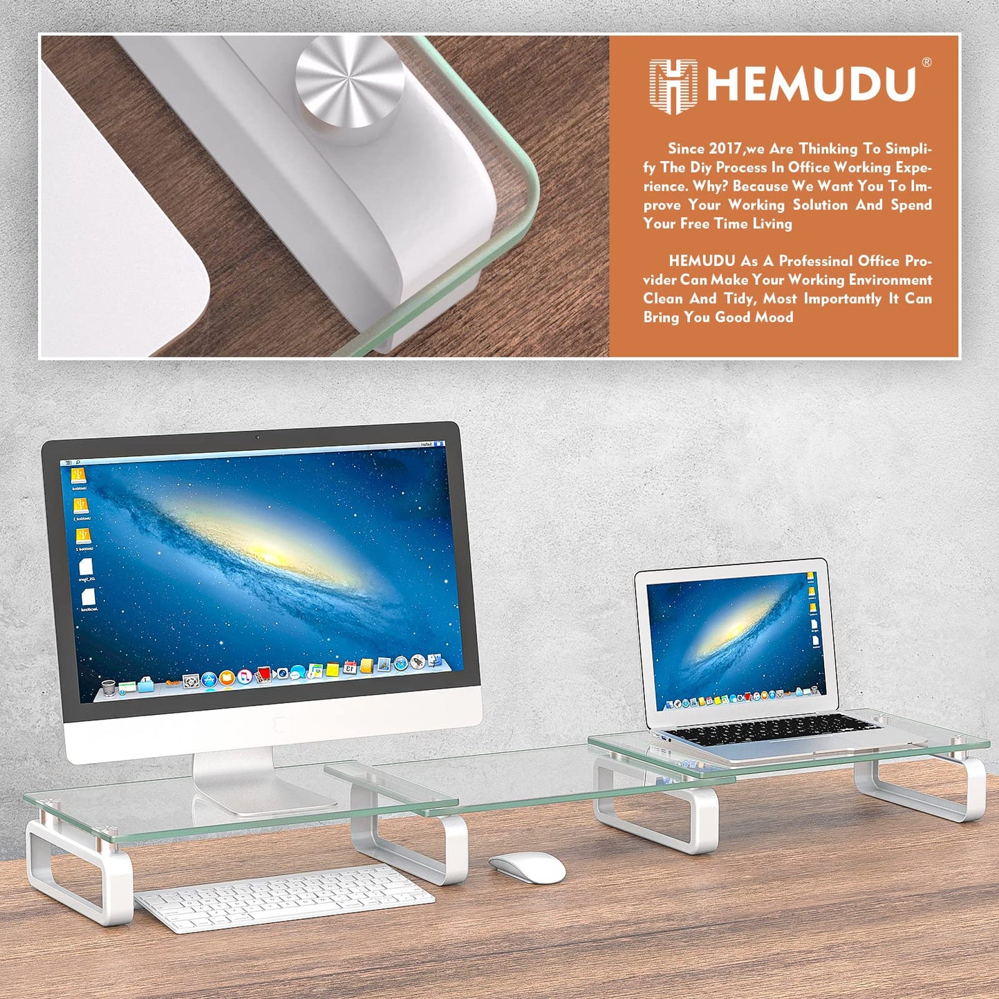 Hemudu Dual Monitor Stand, Computer Monitor Stand, Desktop Organizer, Monitor Stand Riser for PC