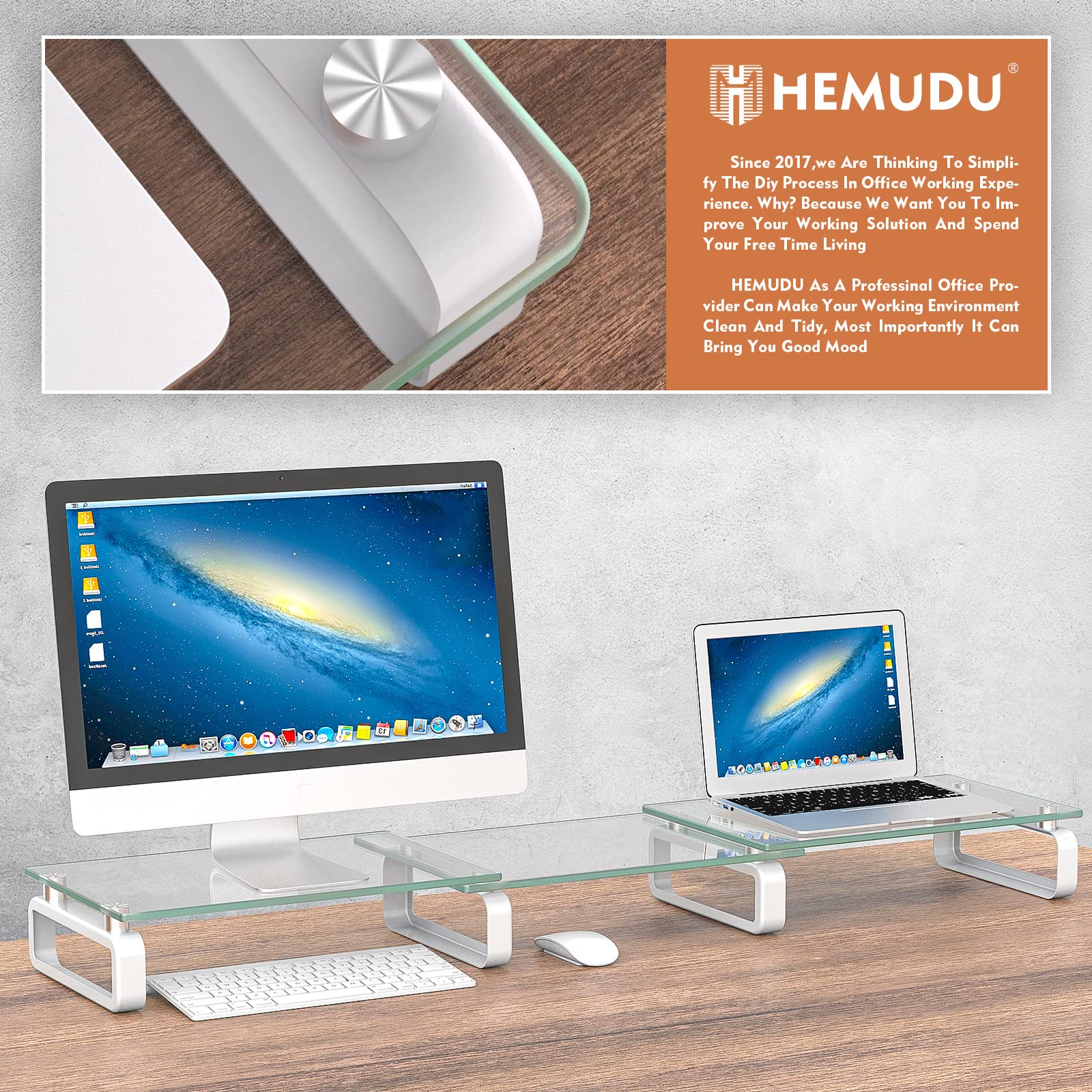 Hemudu Dual Monitor Stand, Computer Monitor Stand, Desktop Organizer, Monitor Stand Riser for PC