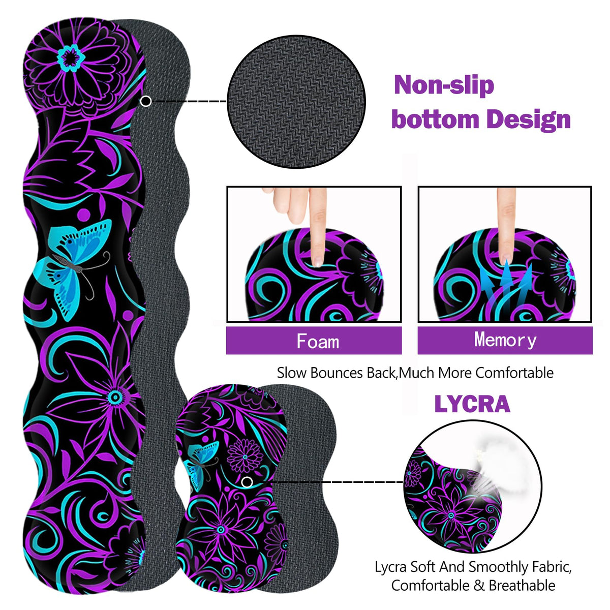 ARTSO Purple Desk Mat, Large Gaming Mouse Pad with Wrist Rest, Flower Butterfly XXL