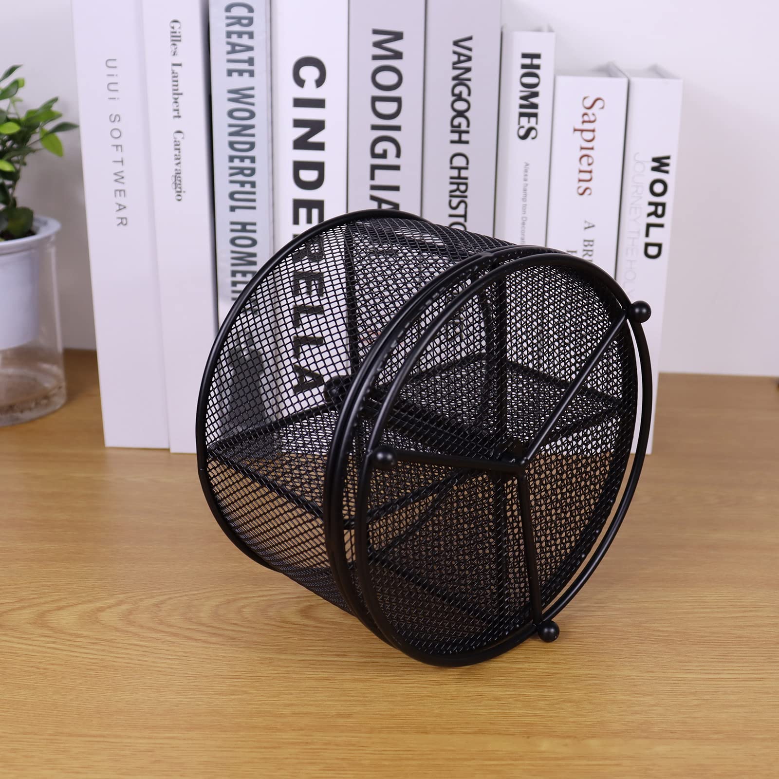 Flytreal Pen Holder for Desk, 360 Rotating Mesh Pencil Organizer Marker Storage Caddy, Black Large