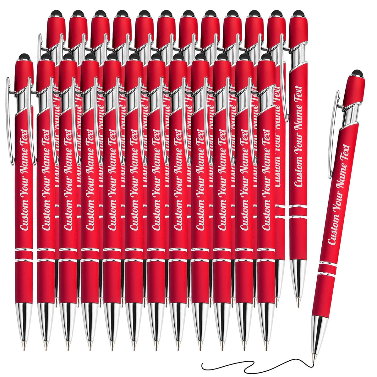 24PCS Personalized Pens Bulk with Name Free Engraving,Custom Ballpoint Pens with Stylus,Engraved