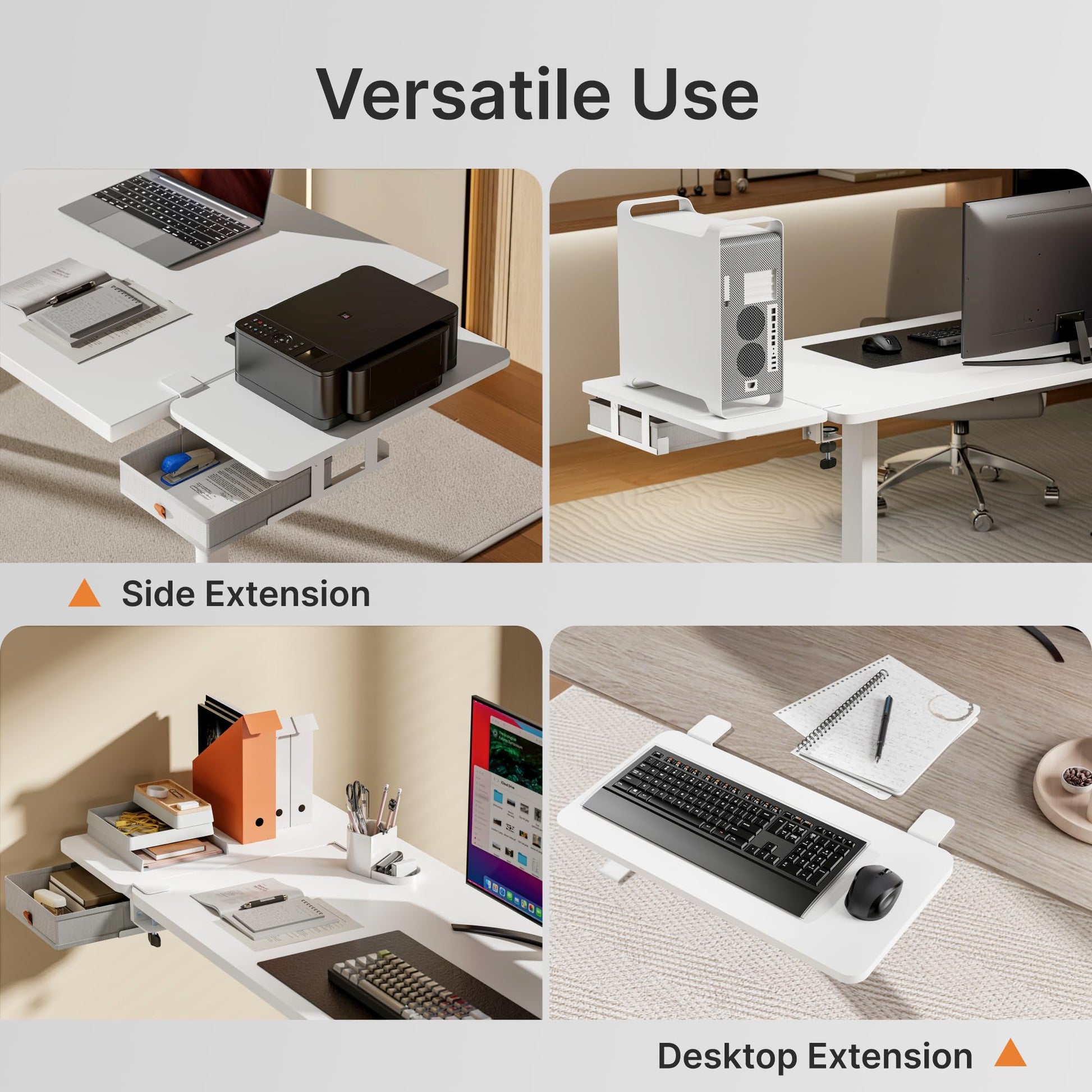 PEGZONE Desk Extender Tray, 24" x 12", with Storage Drawer, Medium, White