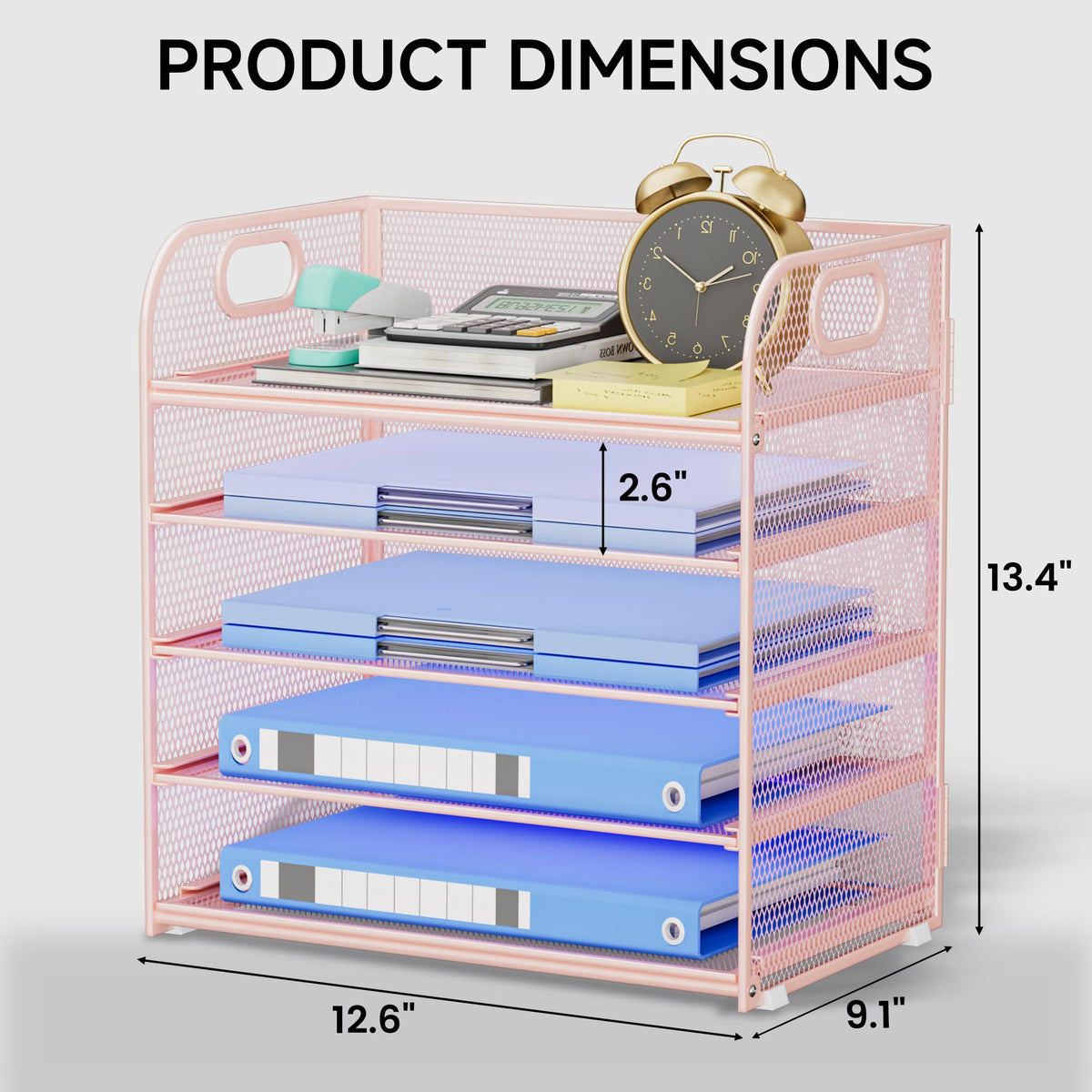 Kinkota 5-Tier Stackable Paper Organizer with Handle, Pink