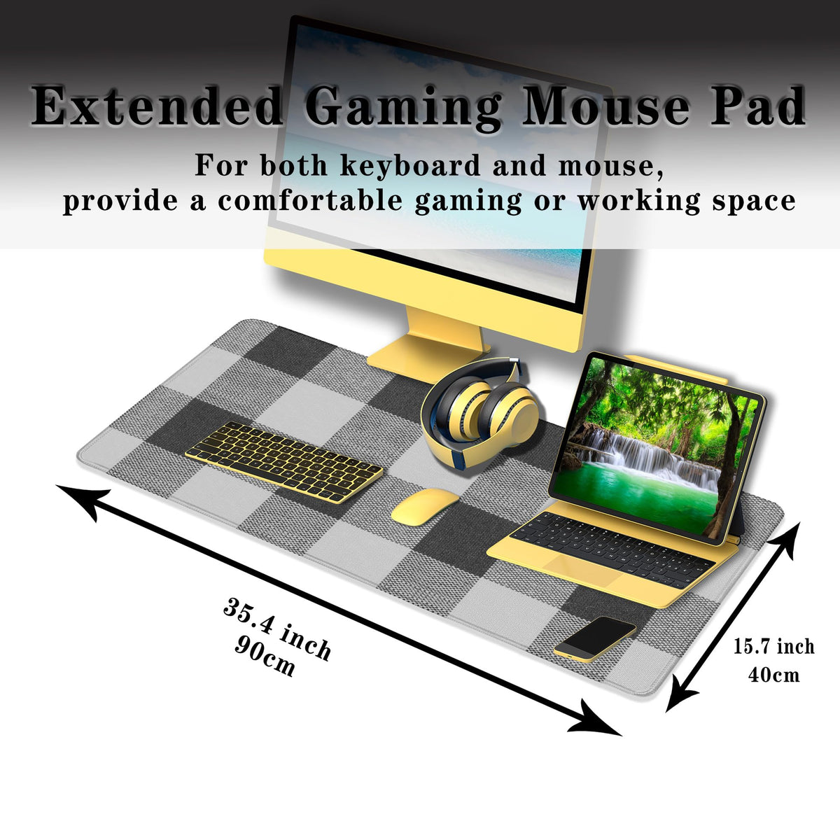 Samgula Office Desk Mats Black and White Pad Buffalo Plaid for Table Gaming Mouse Pad Extra Large