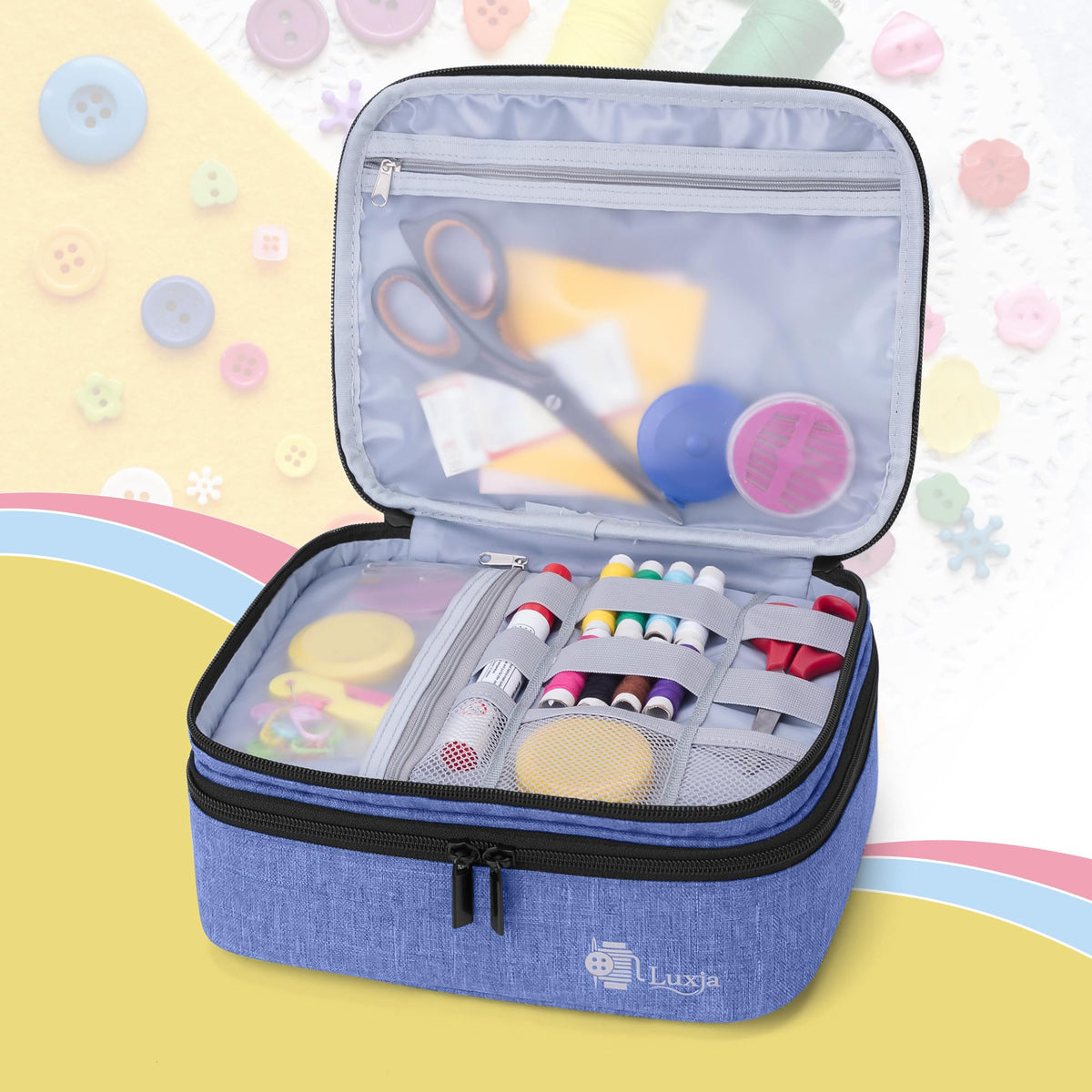 Luxja Double-Layer Medium Sewing Organizer, Dark Blue