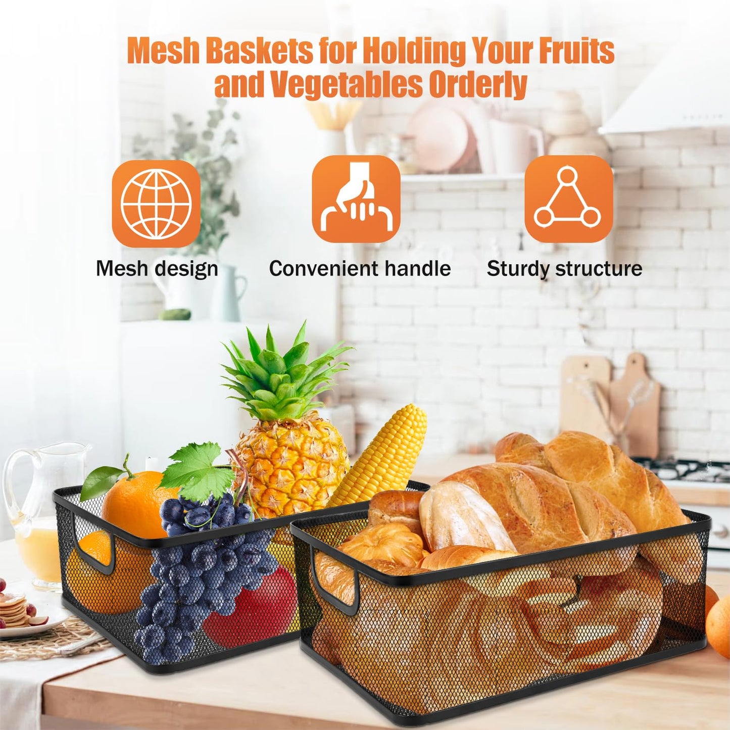 EsOffcce Metal Mesh Steel Basket, Office Household Storage Basket, 2 Pack