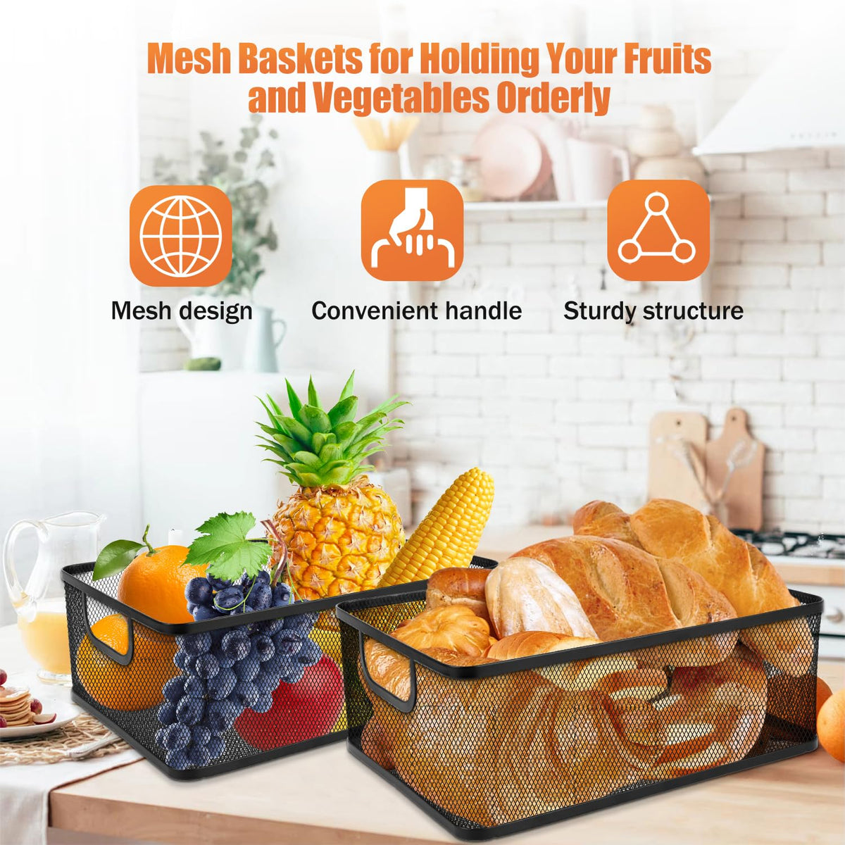 EsOffcce Metal Mesh Steel Basket, Office Household Storage Basket, 2 Pack
