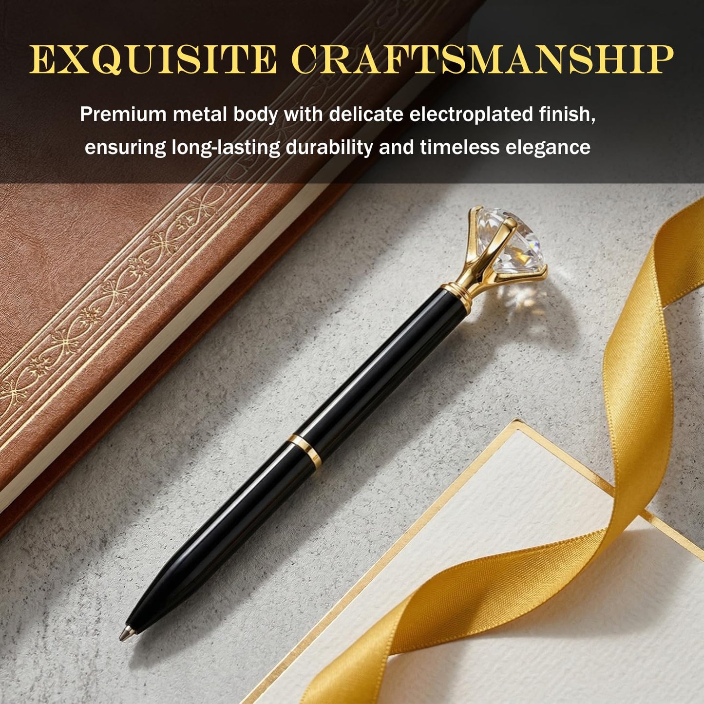 EVNEED 50pcs Big Diamond Pens,Bridal Shower Pen with Black Ink Cute Ballpoint Pen Beautiful Wedding