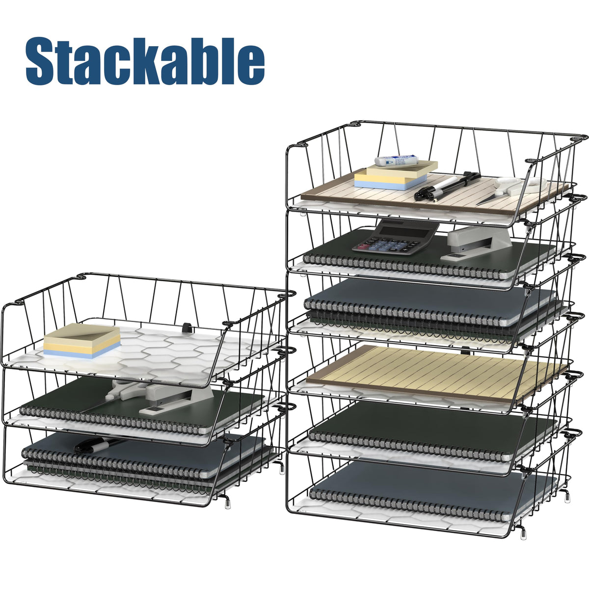 Simple Houseware Stackable Wide Entry Letter Tray, Wire Grid, Black