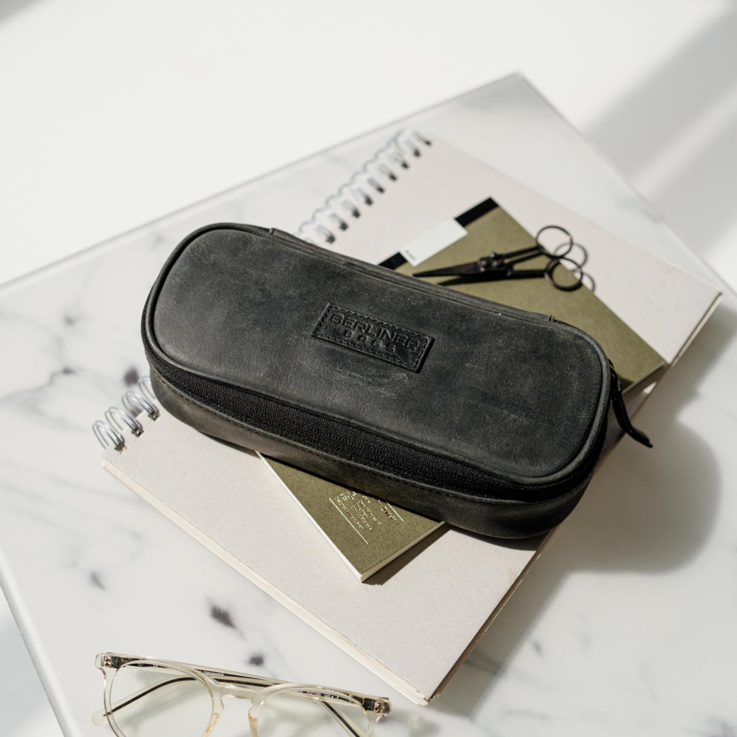 BERLINER BAGS Leather Pencil Case Felix For Men & Women - Dark Grey