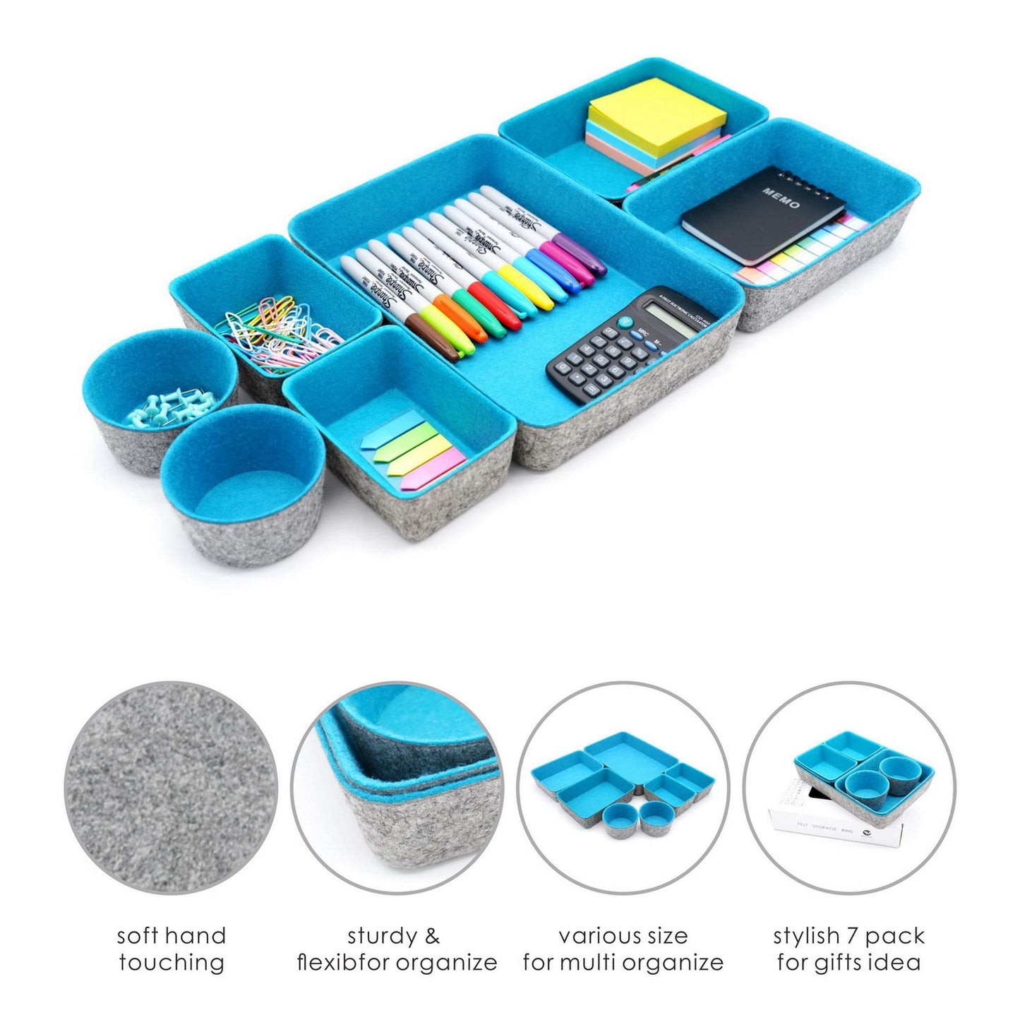 Welaxy Drawer organizers bins felt tray desk storage bins dividers small organizing box for office