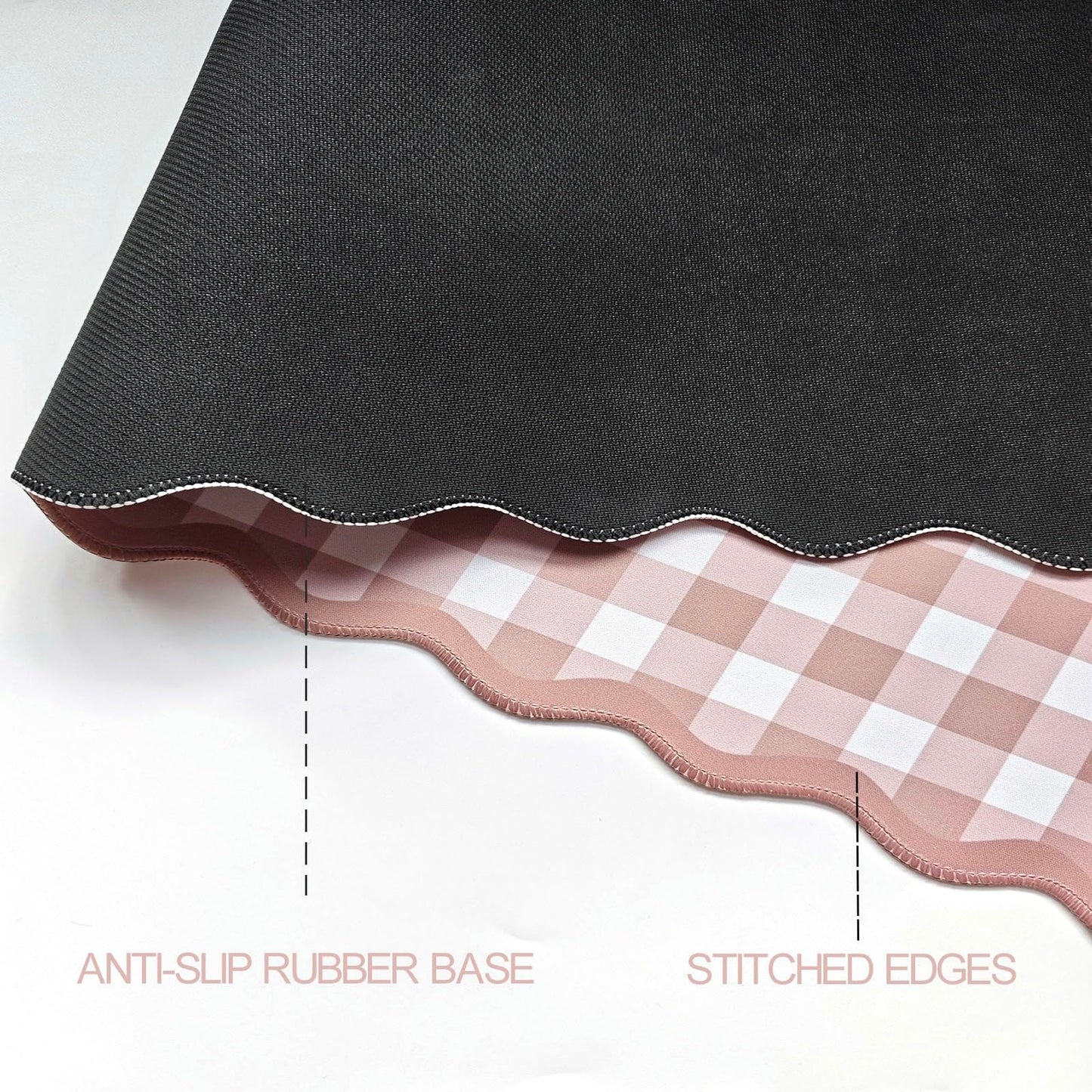 ohisxiacy Scalloped‌ Checkered Desk Mat Cute Brown Gingham XXL Large Gaming Mouse Pad Farmhouse