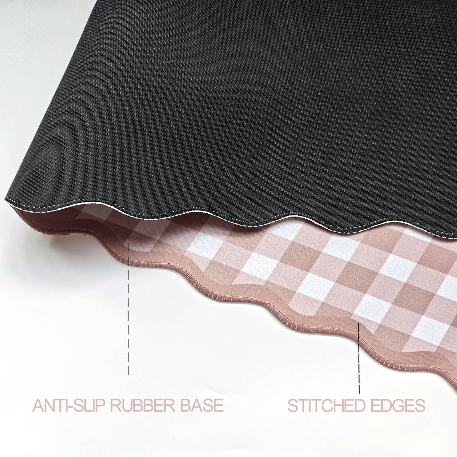 ohisxiacy Scalloped‌ Checkered Desk Mat Cute Brown Gingham XXL Large Gaming Mouse Pad Farmhouse