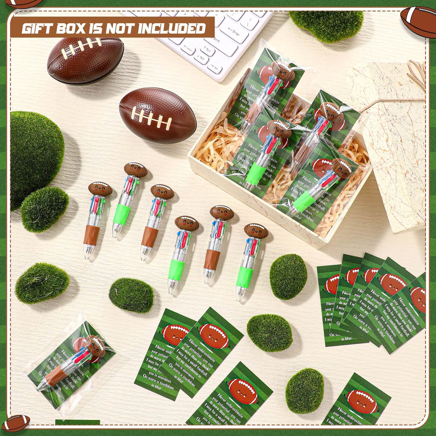 Sayglossy 36 Sets Football Party Favor Pens Bulk, 4-in-1 Pens with Cards