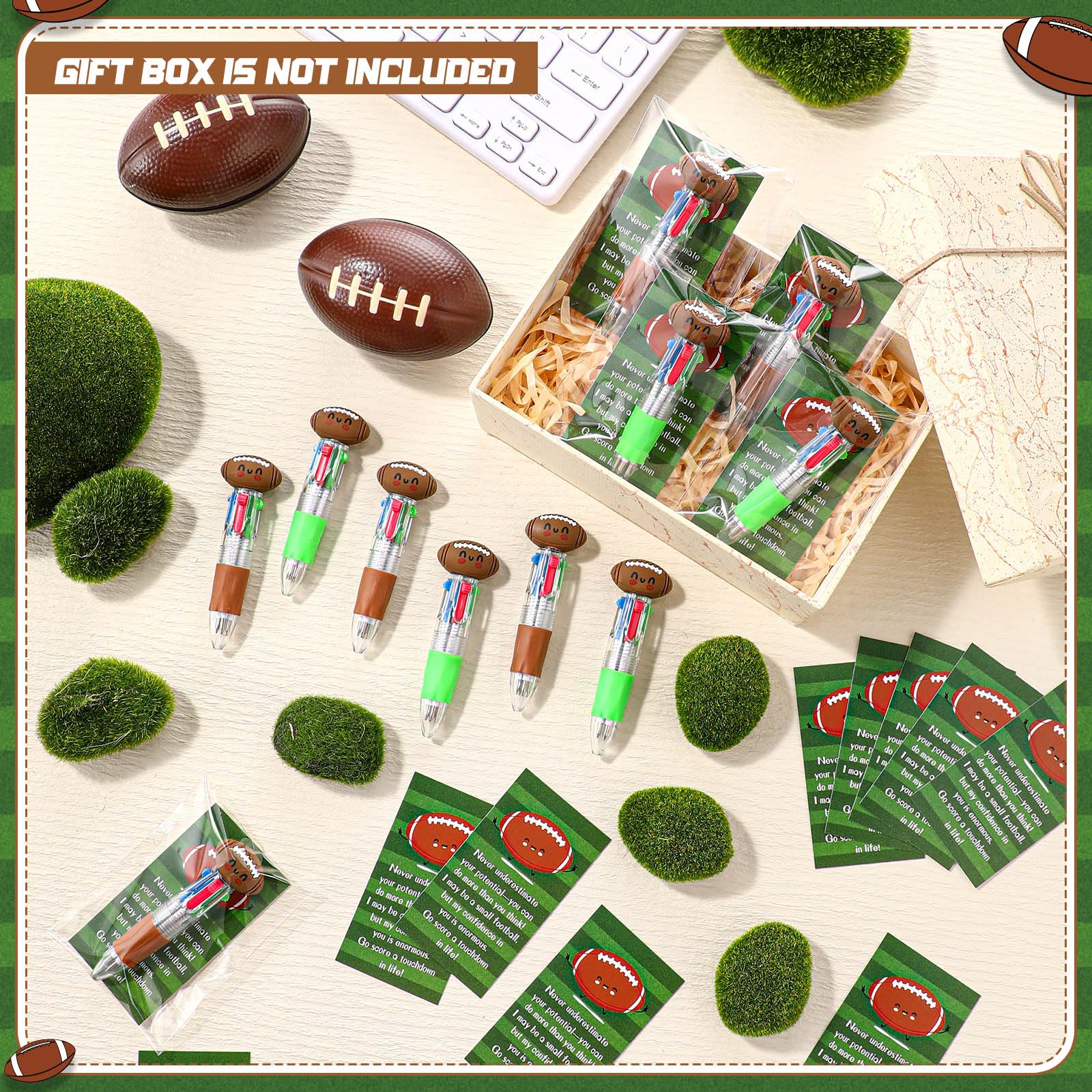 Sayglossy 36 Sets Football Party Favor Pens Bulk, 4-in-1 Pens with Cards