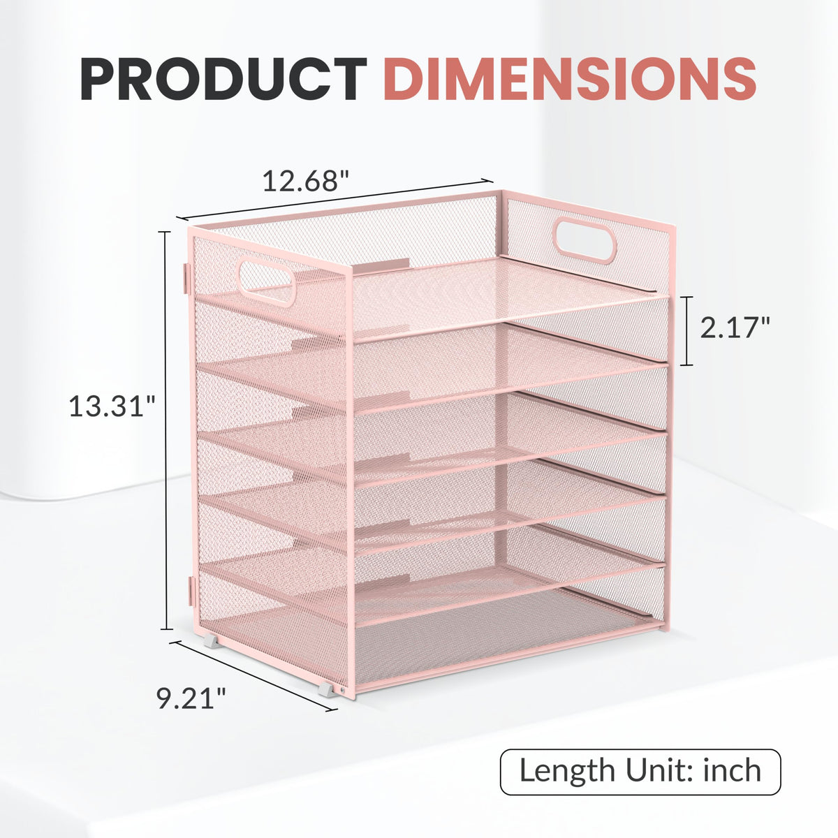 Daltack 6-Tier Paper Organizer for Desk with Handle, Pink