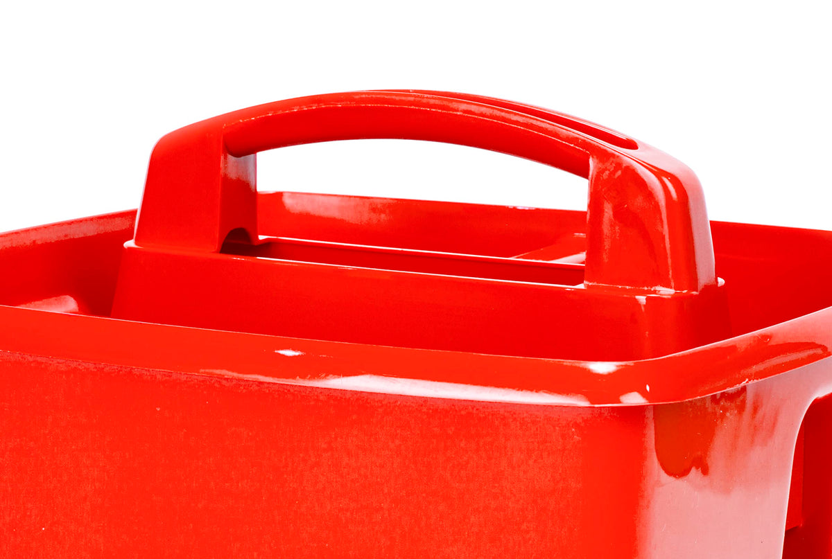 Storex 3-Compartment Small Caddy – Multipurpose Classroom Organizer with Handle, Red, 5-Pack
