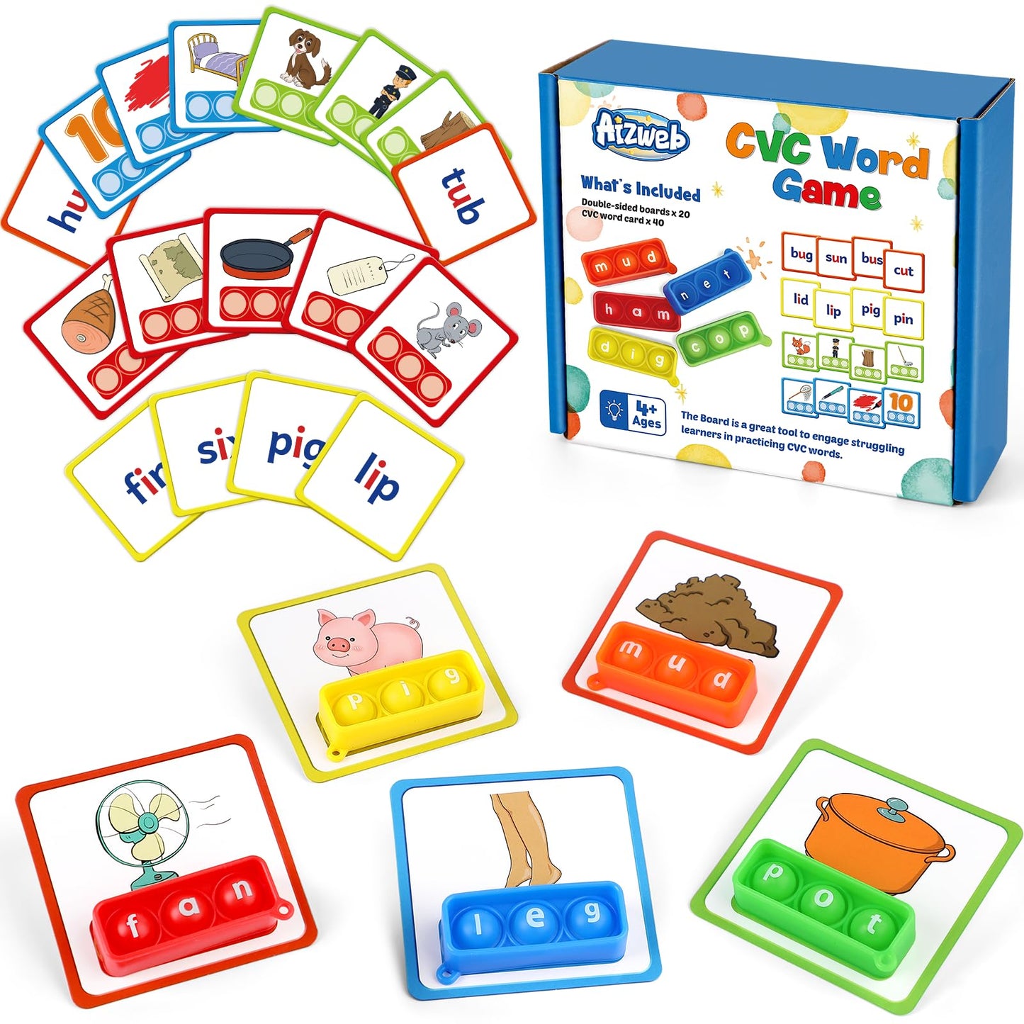 Aizweb CVC Word Games Kindergarten,Phonics Games for Kids Ages 3-8,CVC Flashcards for Preschool