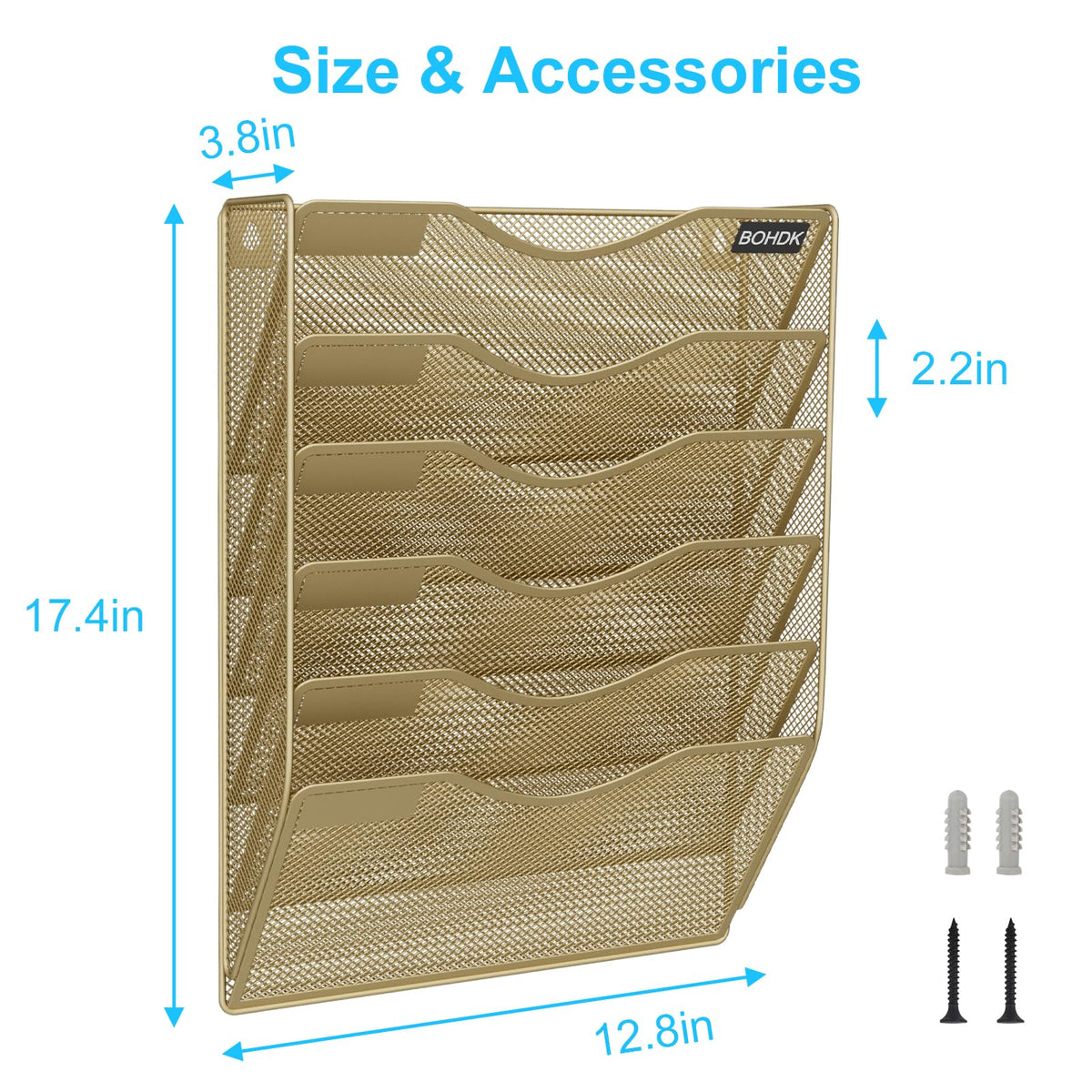 BOHDK Wall File Organizer, Hanging File Folder Mail Organizer, Vertical Mesh Metal Door/Wall Mount