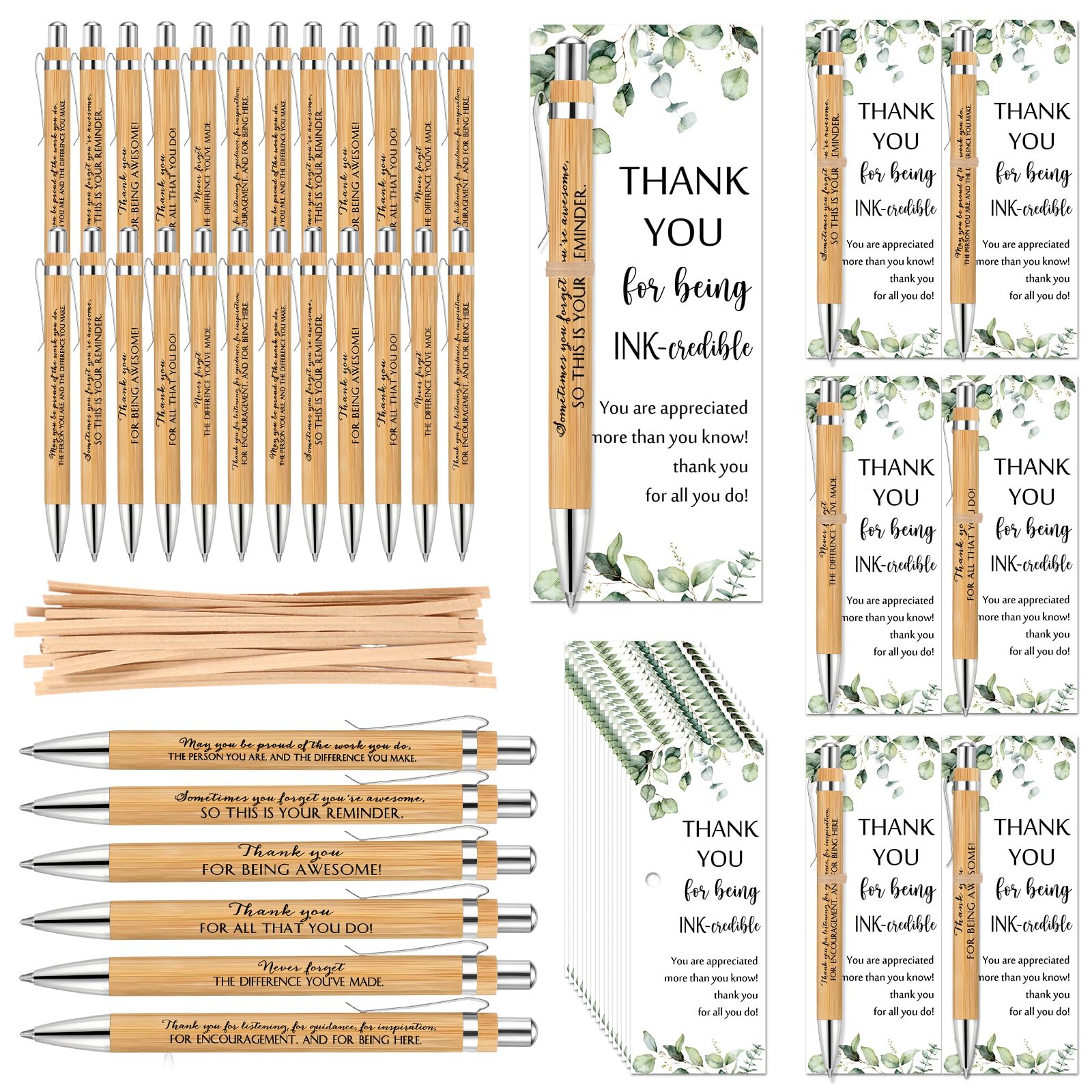 Yeaqee 36 Sets 36 Sets Bamboo Pens with Thank You Card, Being Awesome