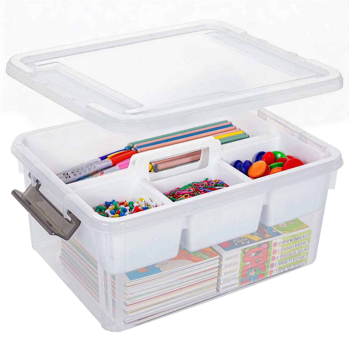 Citylife 17 QT Clear Craft Organizers and Storage Box with Handled Tray