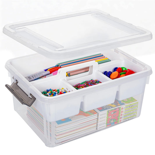 Citylife 17 QT Clear Craft Organizers and Storage Box with Handled Tray