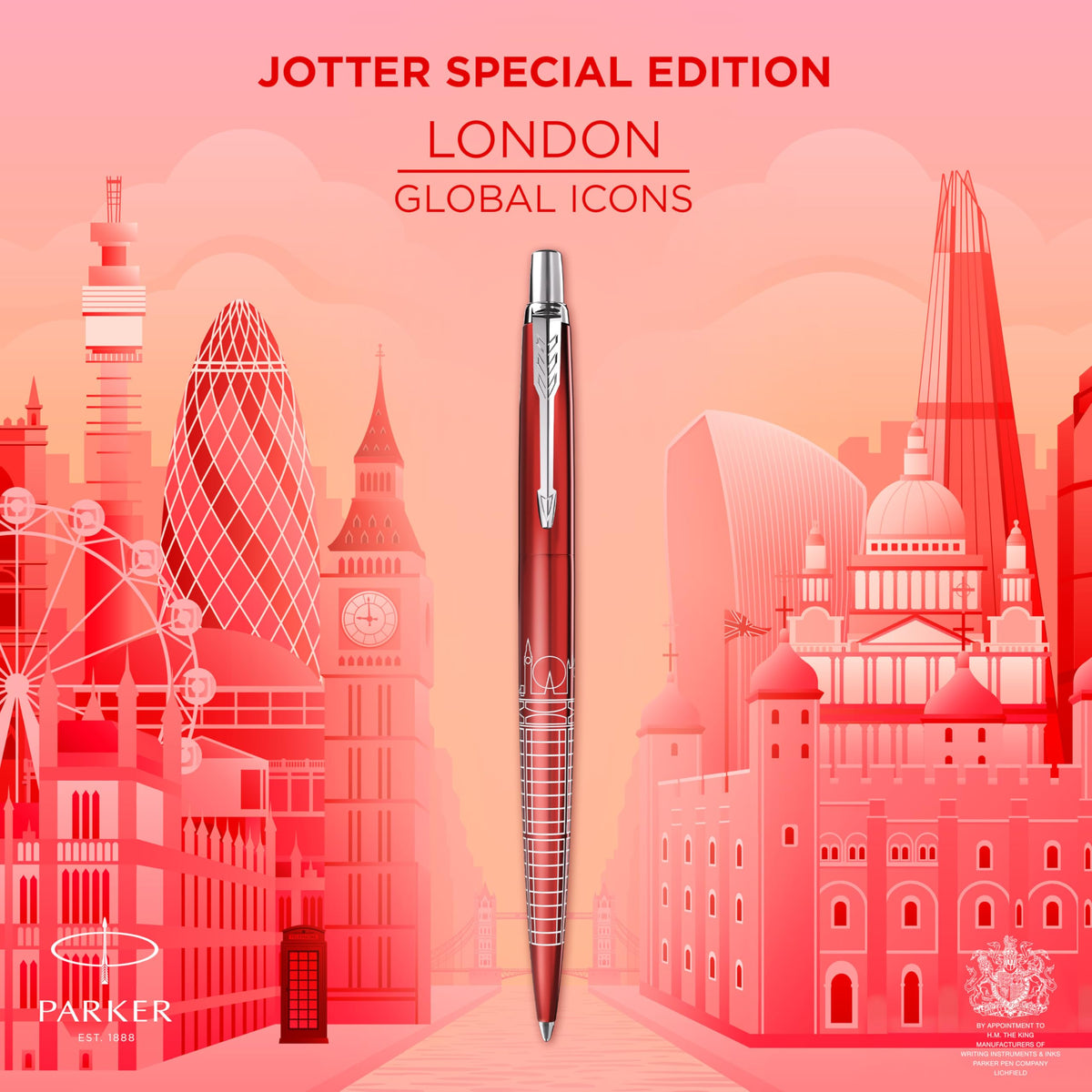 Parker Jotter Ballpoint Pen | Special Edition | London Red with Chrome Trim | Medium Point | Blue