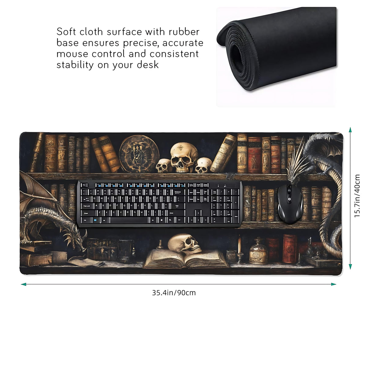 Aesthetic Dragon Gaming Mouse Pad, Earth Tone Gothic Desk Mat with Anti-Slip Base & Stitched Edges