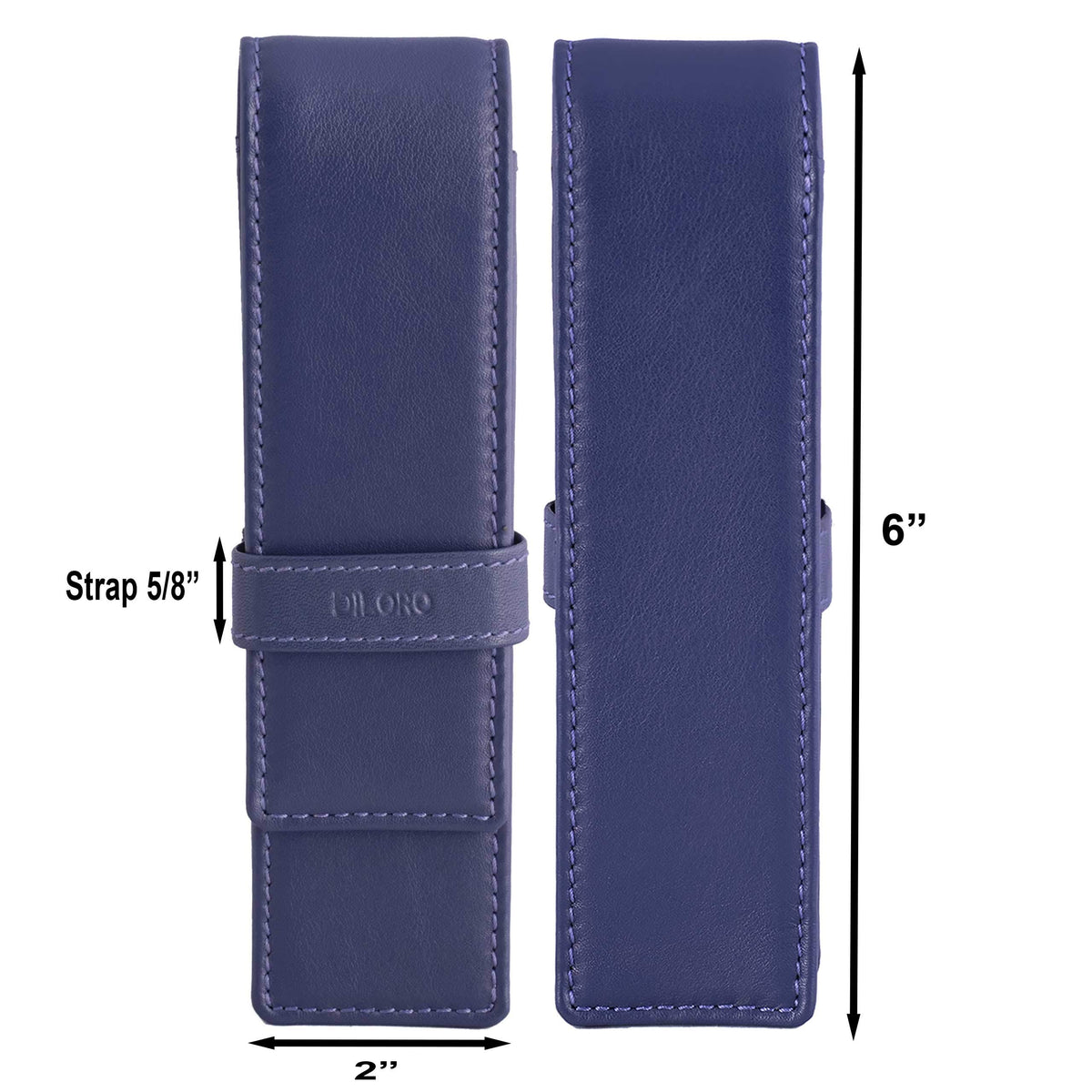 DiLoro Leather Double Pen Case Pencil Pouch Holder for Two Fountain Ballpoint Rollerball Pens and
