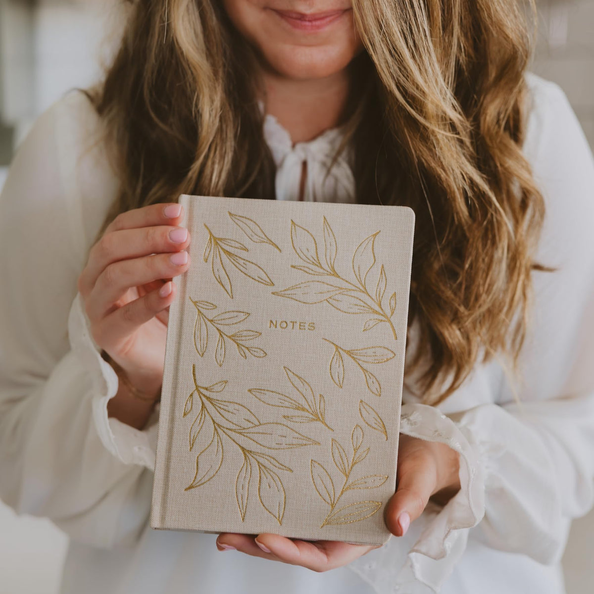 Sweet Water Decor Gold Fabric Notes Journal, Lined Pages, Hardcover Notebook with Satin Ribbon