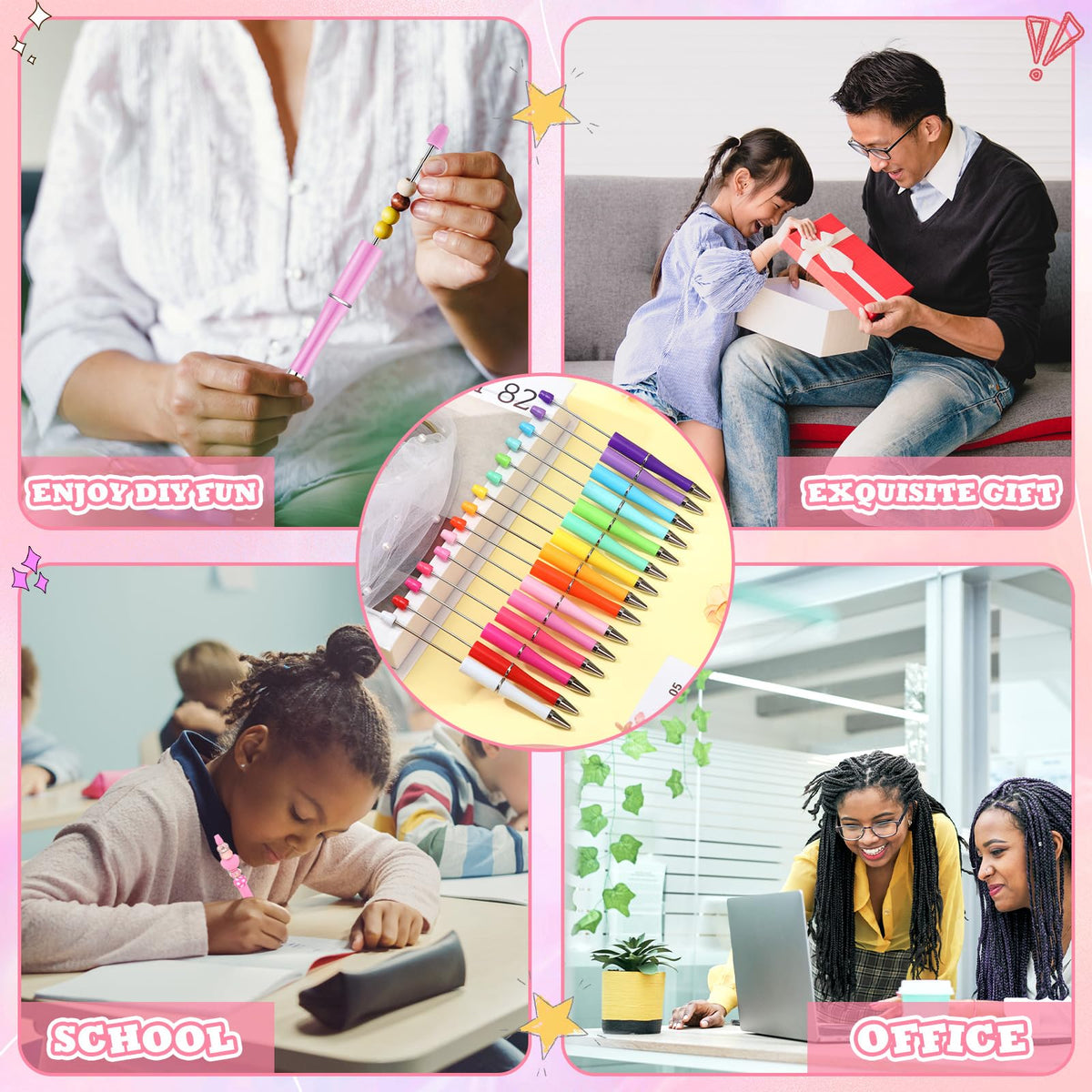 Kosiz 150 Pcs Plastic Beadable Pen Bulk, Candy Colors