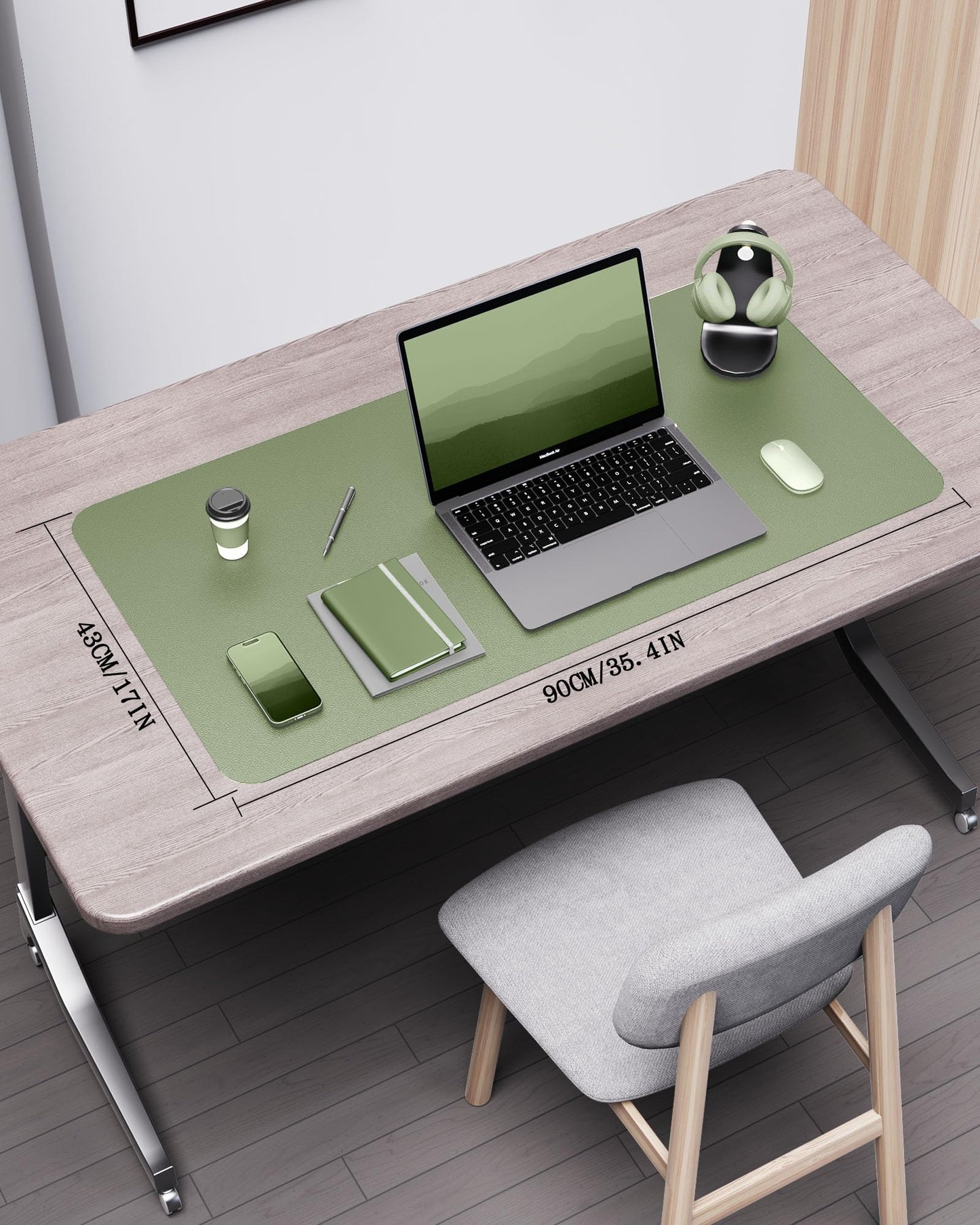 YSAGi Double-Sided Desk Pad, 35.4"x17"Leather Desk Mat, Eco Cork Desk Pad Protector,Large Mouse