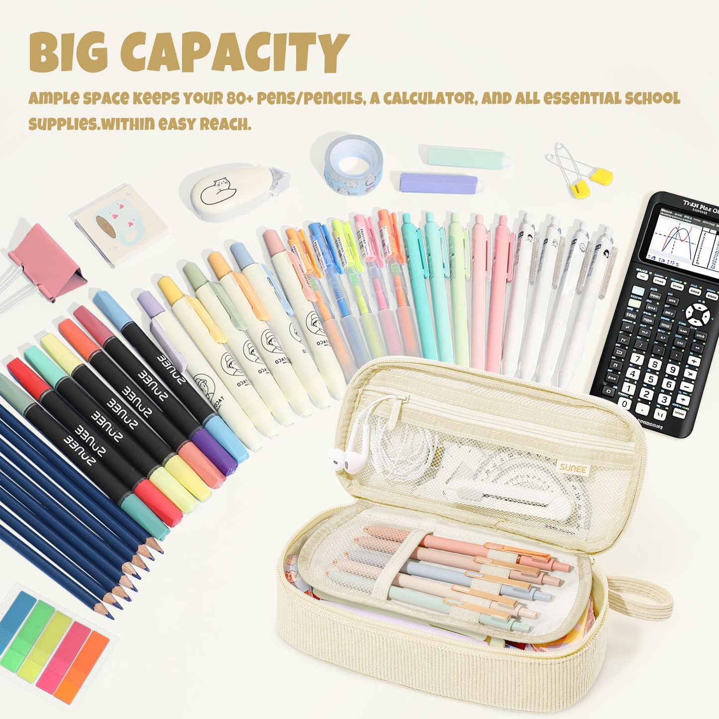 SUNEE Cute Pencil Case, Soft Corduroy Large Capacity Pencil Pouch, Aesthetic Zipper Pencil Bag, Big