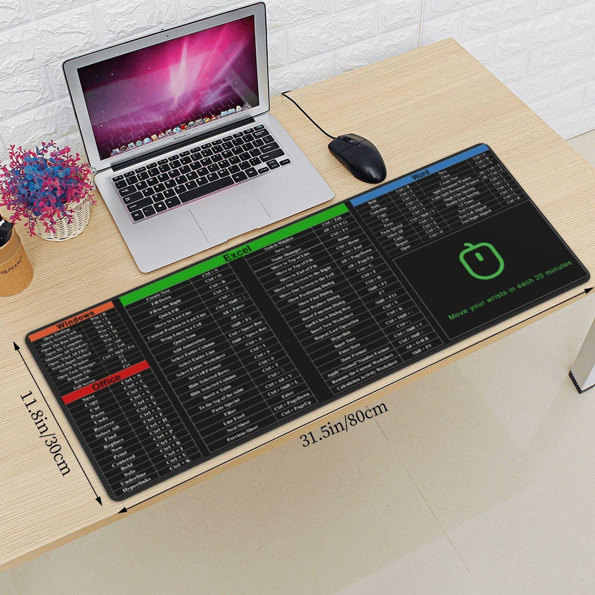 Excel Shortcut Mouse Pad XL Extended Desk Mat, Computer Mousepad
