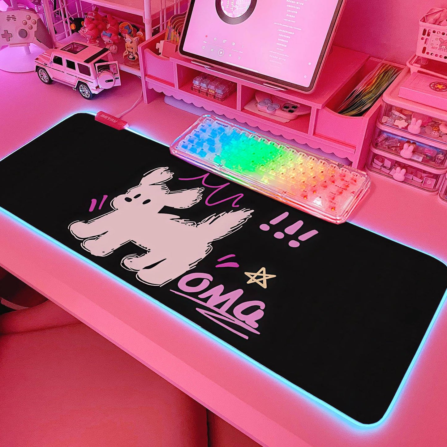 JMIYAV Pink RGB Gaming Mouse Pad 31.5x12 Inch PC XL Large Extended Glowing Led Light Up Desk Pad