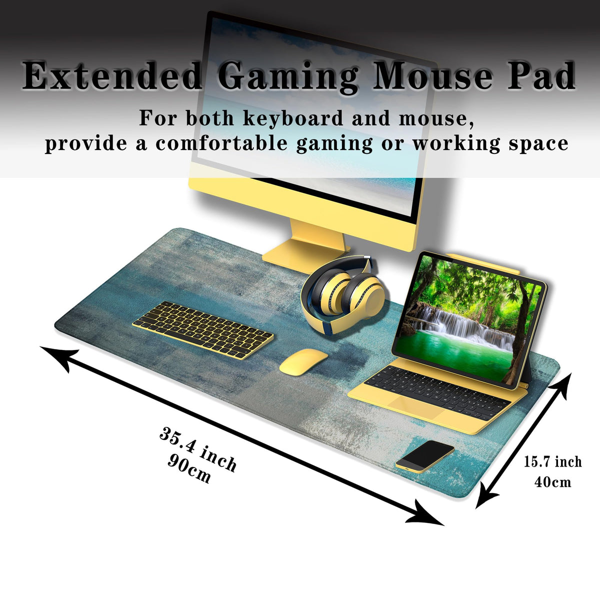 Samgula XXL Mouse Pad Turquoise and Gray, Extra Large Mouse Pad Gaming Desk Mats, Oversized