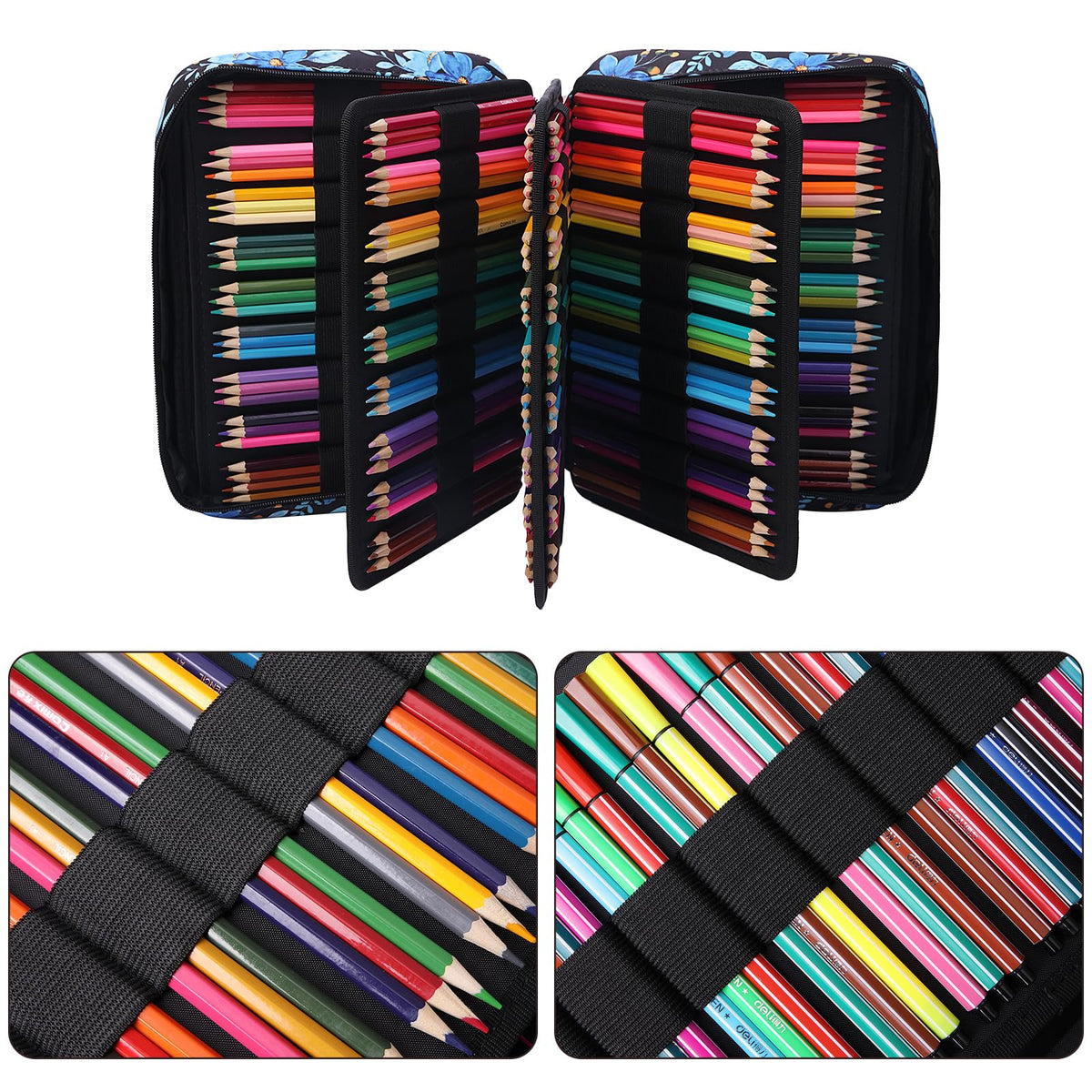 BOMKEE Colored Pencil Case 220 Slots Pencils/Gel Pens Organizer Waterproof Travel Case Zipper