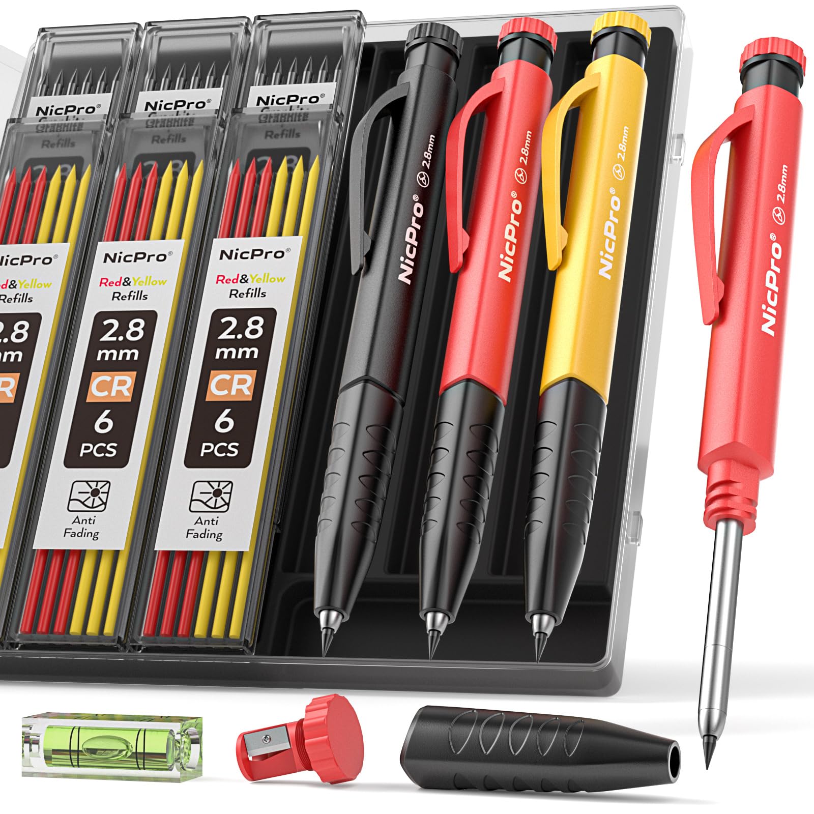 Nicpro Carpenter Pencil with Sharpener, 3 Pack Pencils for Construction