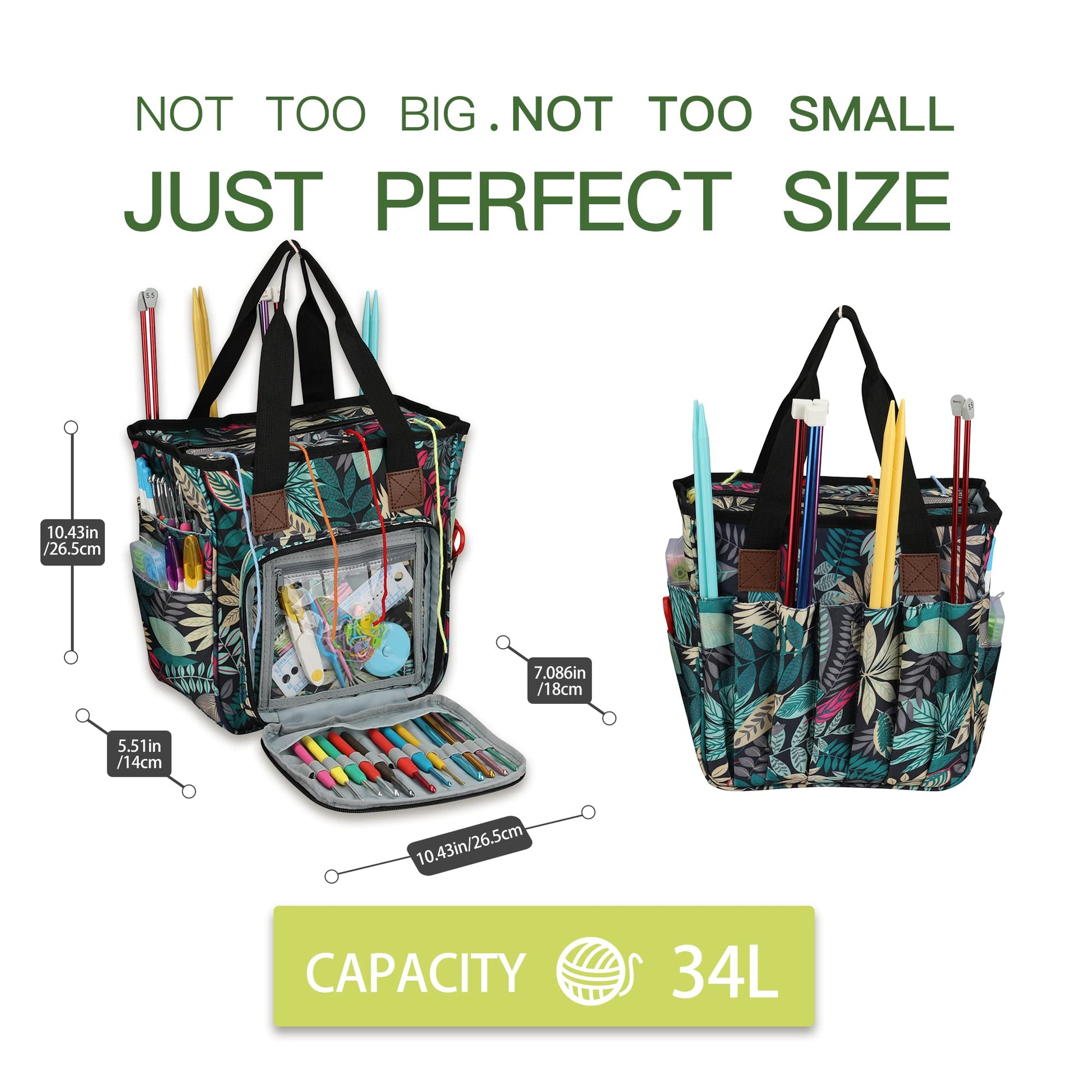 LOOEN Yarn Knitting Storage Tote-Large Capacity Crochet Organizer Portable Travel Bag with Shoulder
