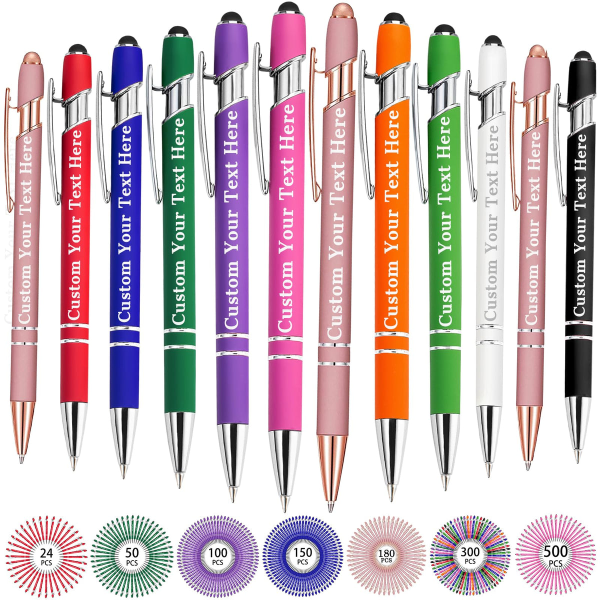 Hapelf Up to 500 Bulk Personalized Pens Custom Engraved Ballpoint Pen with Stylus Tip Retractable