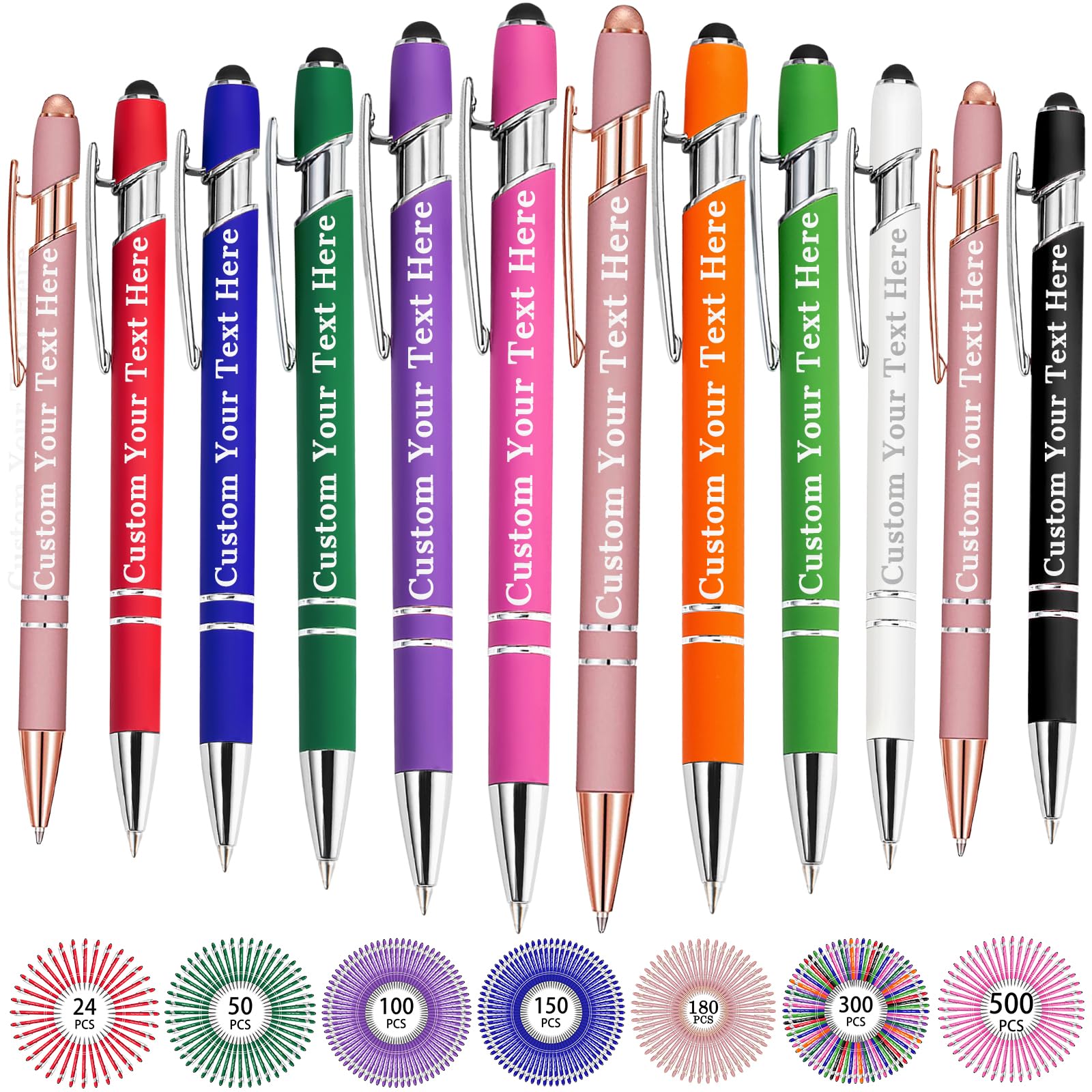 Hapelf Up to 500 Bulk Personalized Pens Custom Engraved Ballpoint Pen with Stylus Tip Retractable