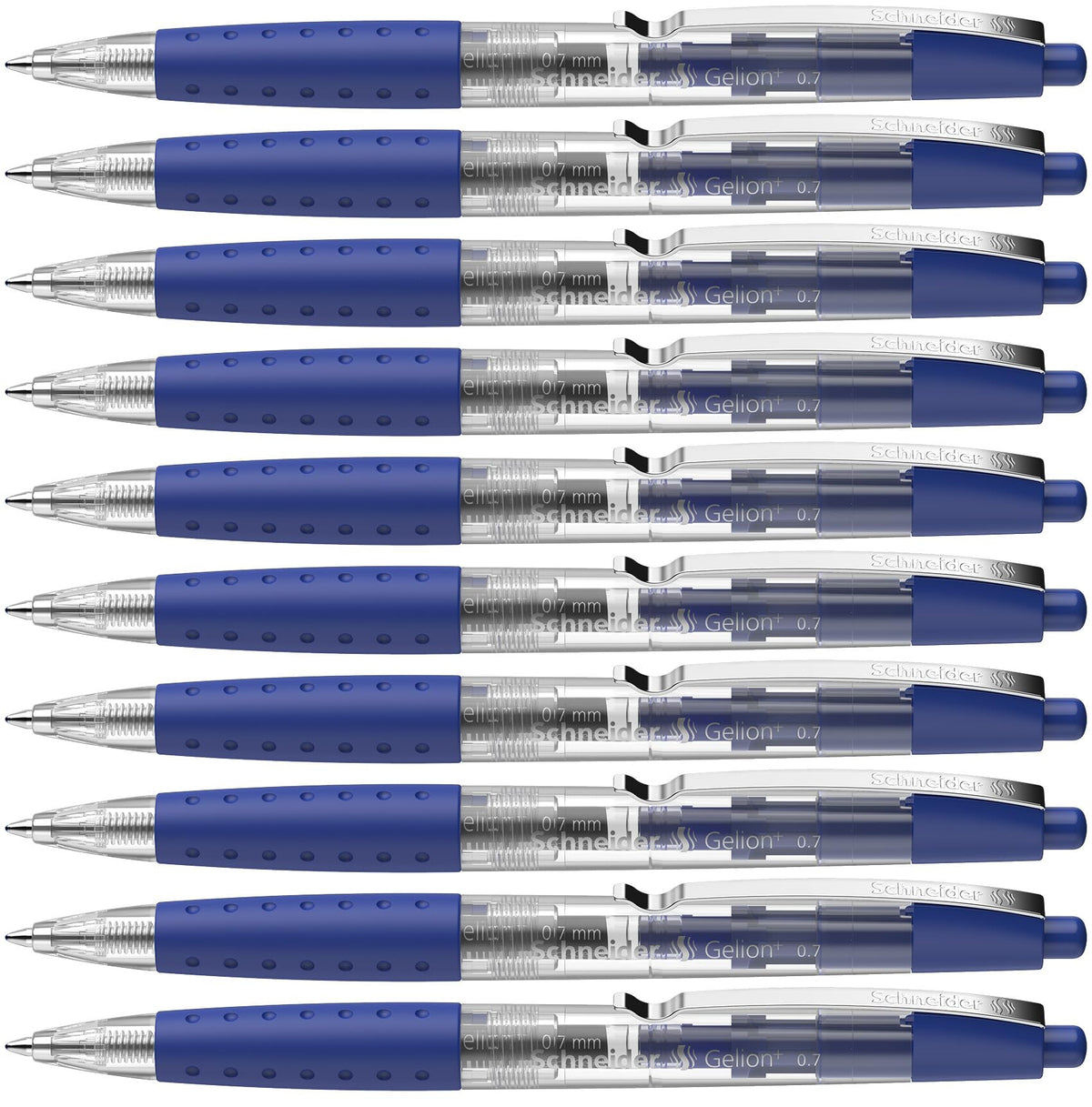 Schneider Gelion+ Gel Pen, Refillable and Retractable, Gel Ink, 0.7 mm, Transparent Barrel, Blue