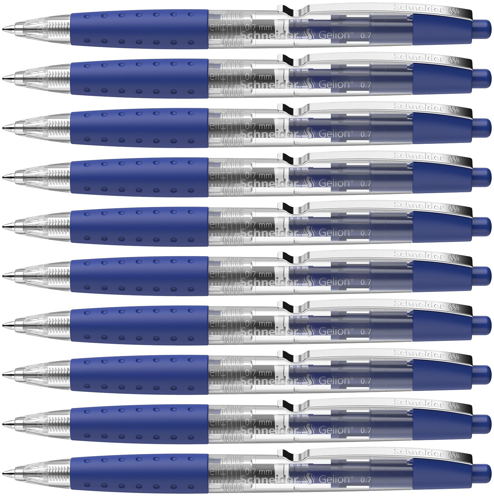 Schneider Gelion+ Gel Pen, Refillable and Retractable, Gel Ink, 0.7 mm, Transparent Barrel, Blue