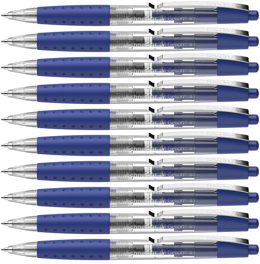 Schneider Gelion+ Gel Pen, Refillable and Retractable, Gel Ink, 0.7 mm, Transparent Barrel, Blue