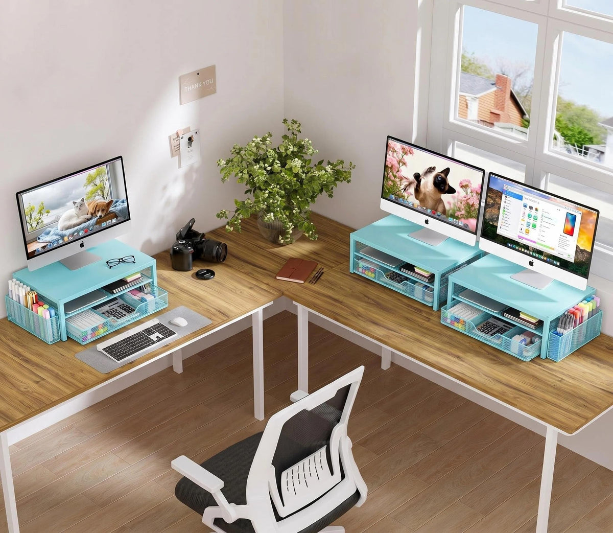 OPNICE Computer Monitor Stand Riser, Desk Organizer with Drawer, Printer & Laptop Stand, Office
