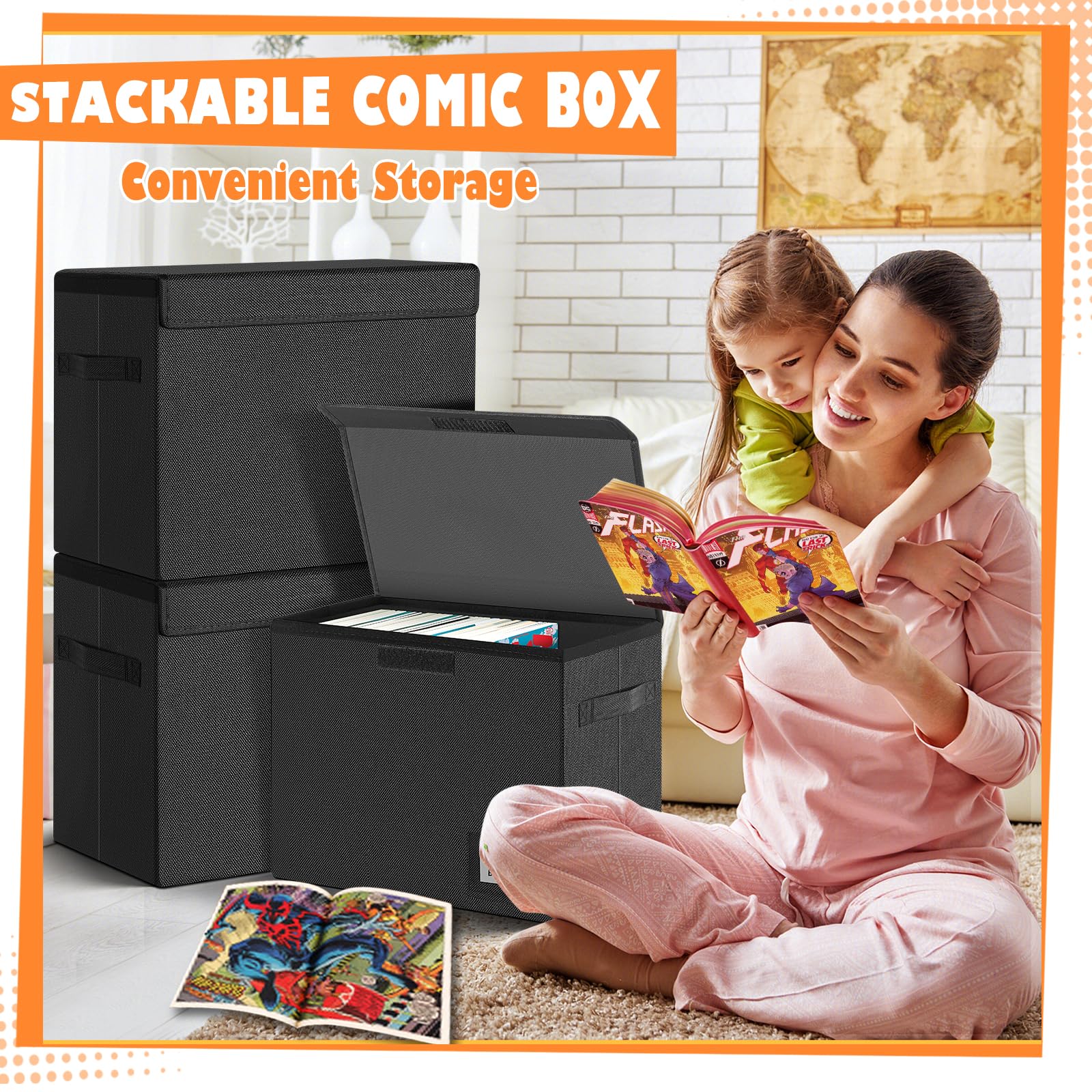 Leffis 6 Pack Comic Book Storage, Collapsible and Stackable Comic Short Box