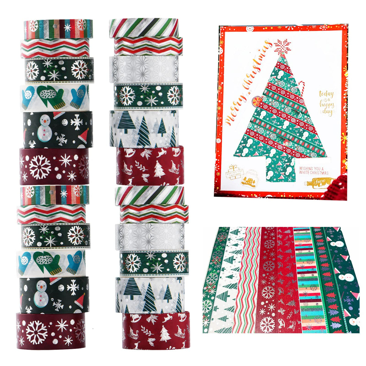 Christmas Holiday Washi Tape Set Xmas Winter Foil Washi Masking Tape Bullet Journal Kids Chirstmas